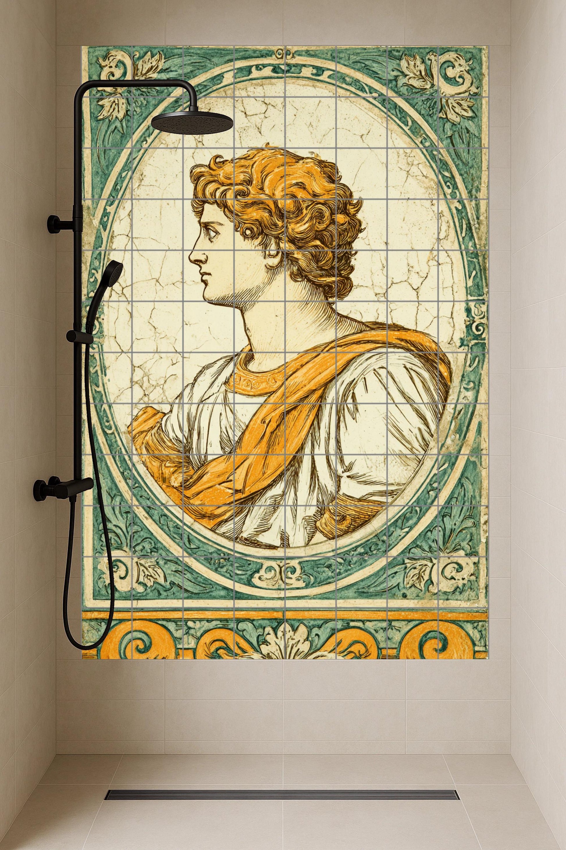 Portrait Roman — Folk-Art Décor · Ceramic Tile Mural