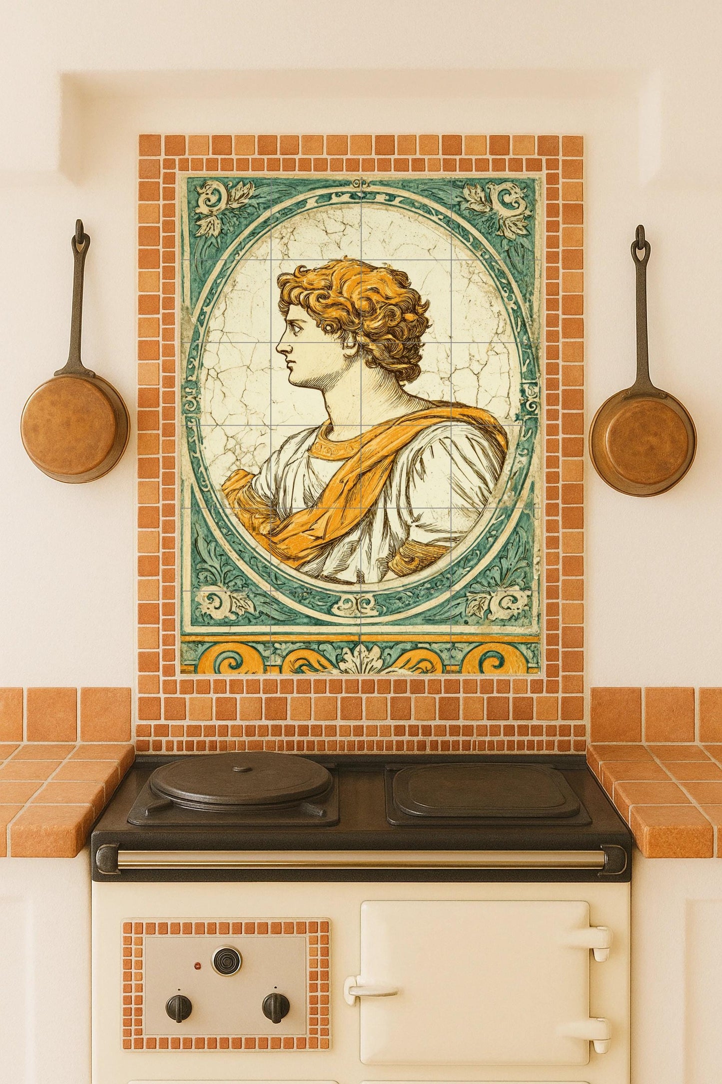 Portrait Roman — Folk-Art Décor · Ceramic Tile Mural