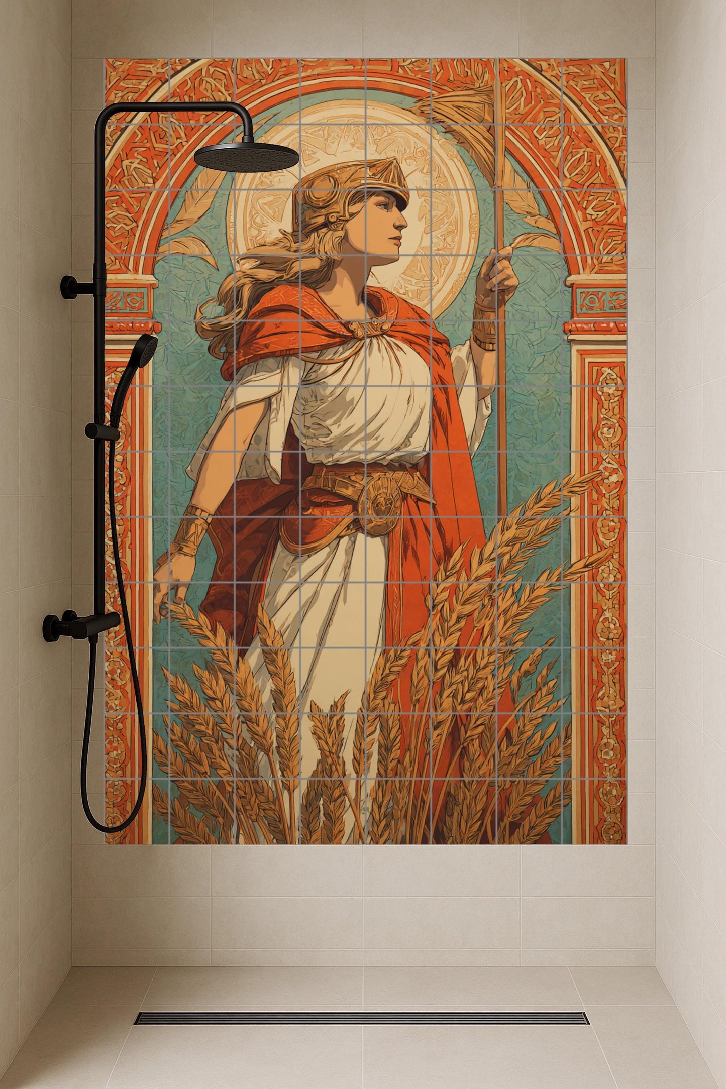 Fresque en Carrelage Déesse de la Récolte — Art Mural Mythologique