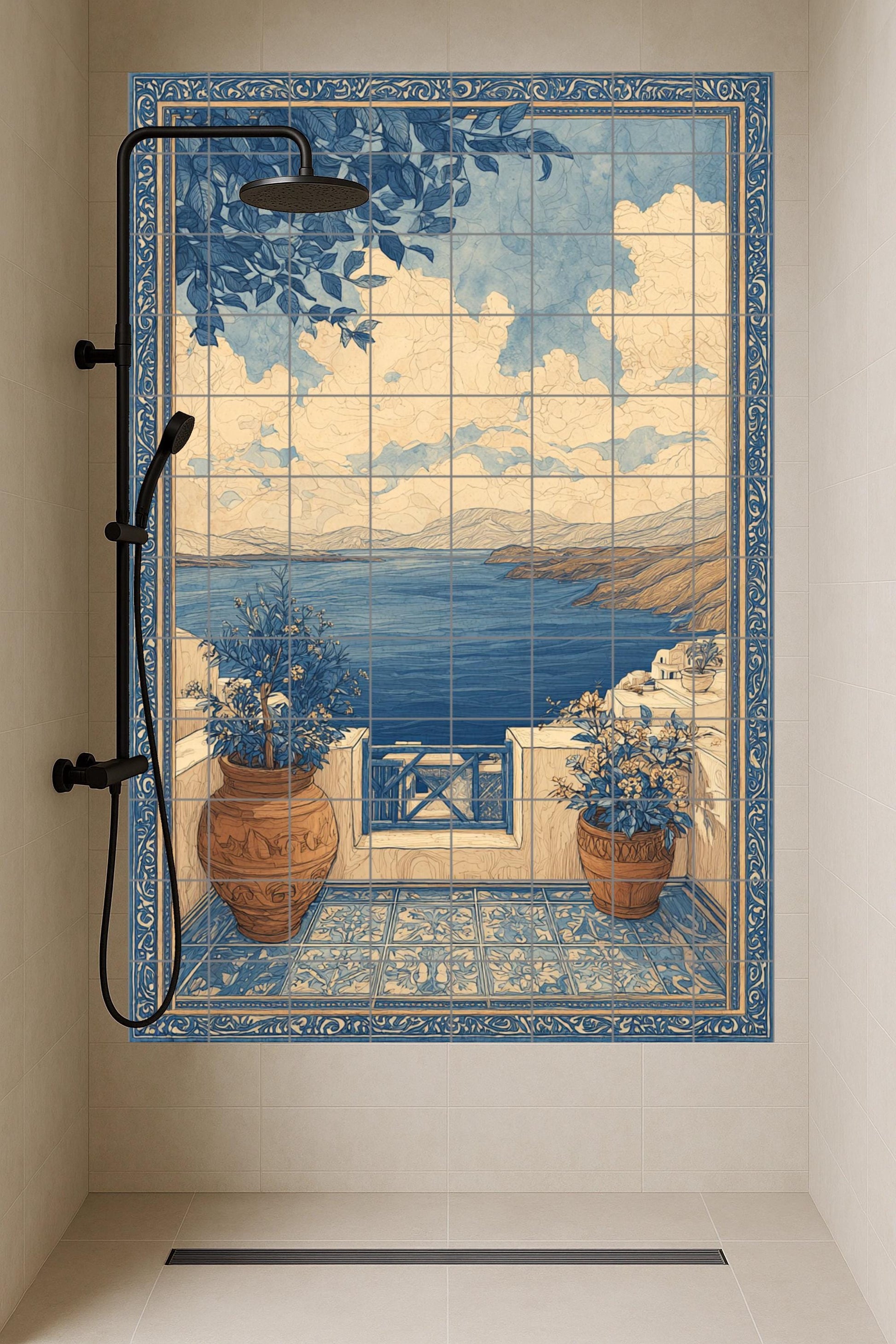 Fresque en Carrelage Terraza mediterránea — Scène de Bord de Mer