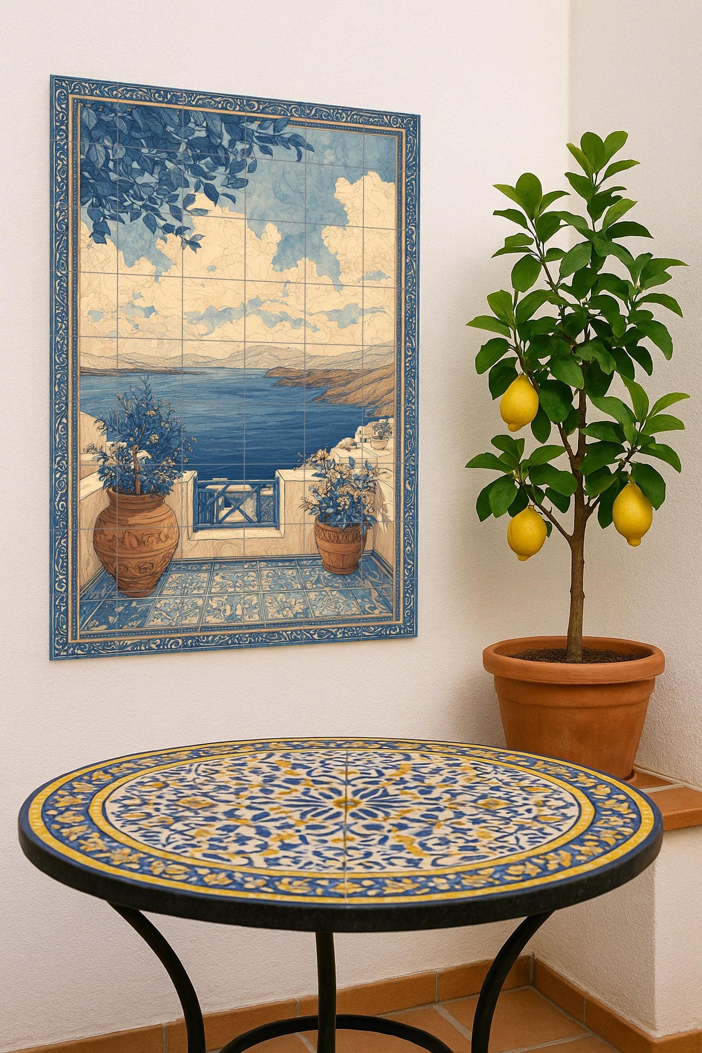 Fresque en Carrelage Terraza mediterránea — Scène de Bord de Mer