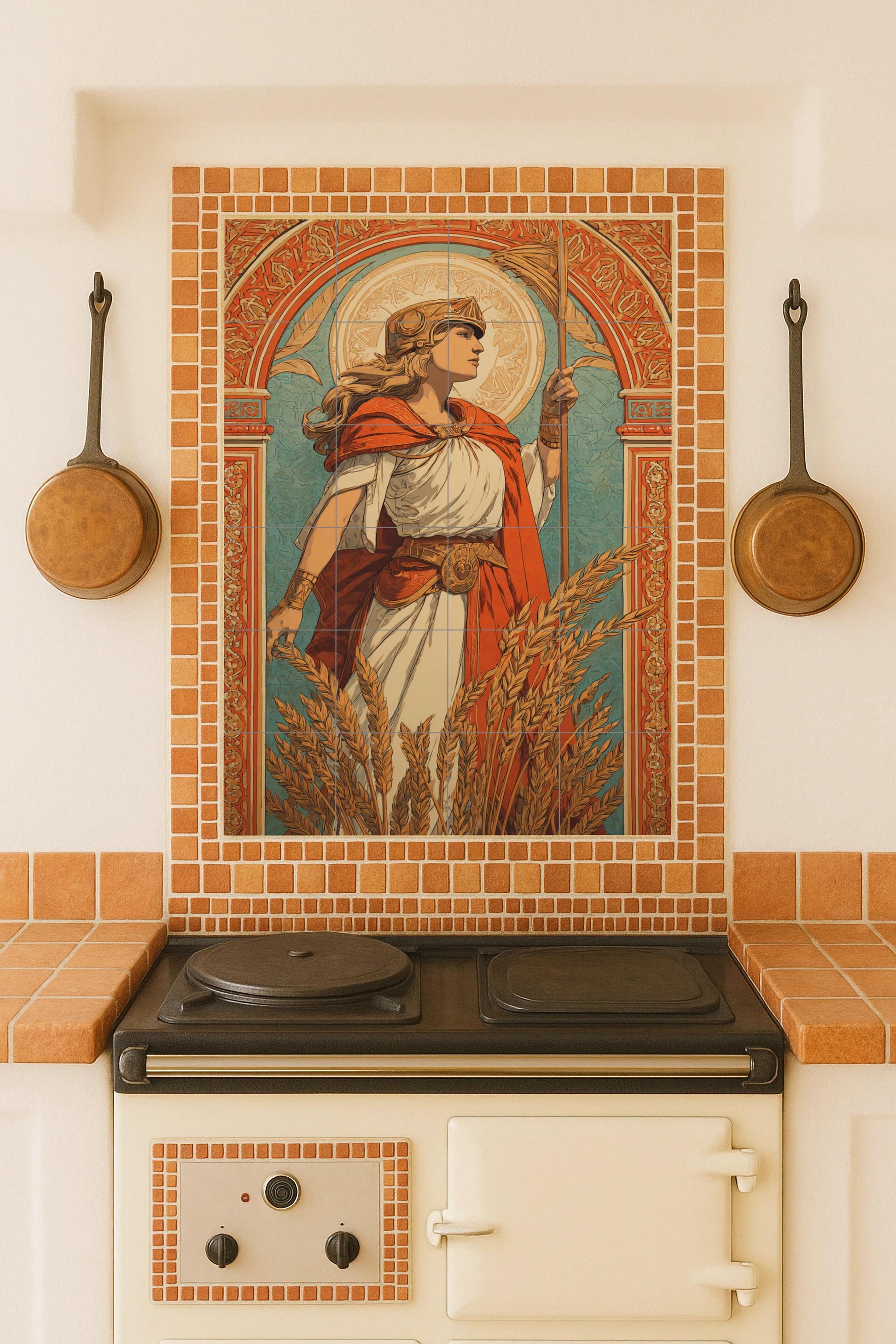 Fresque en Carrelage Déesse de la Récolte — Art Mural Mythologique