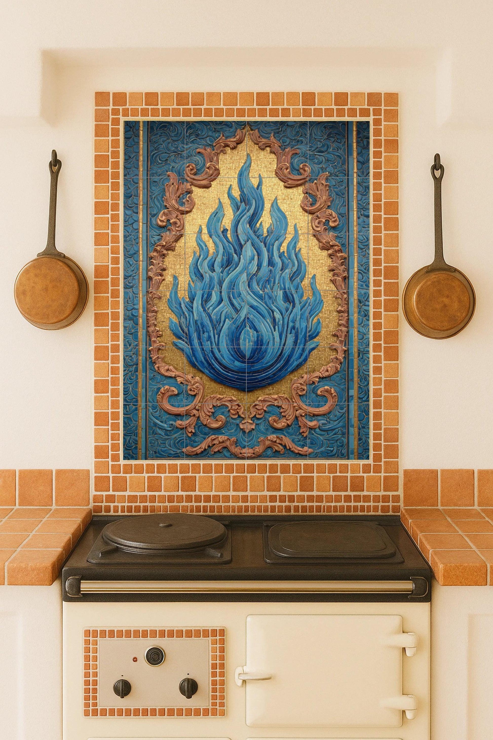 Llama Bleu sur Mosaïque Doré — Art Mural Chrétien, Art Mural en Céramique