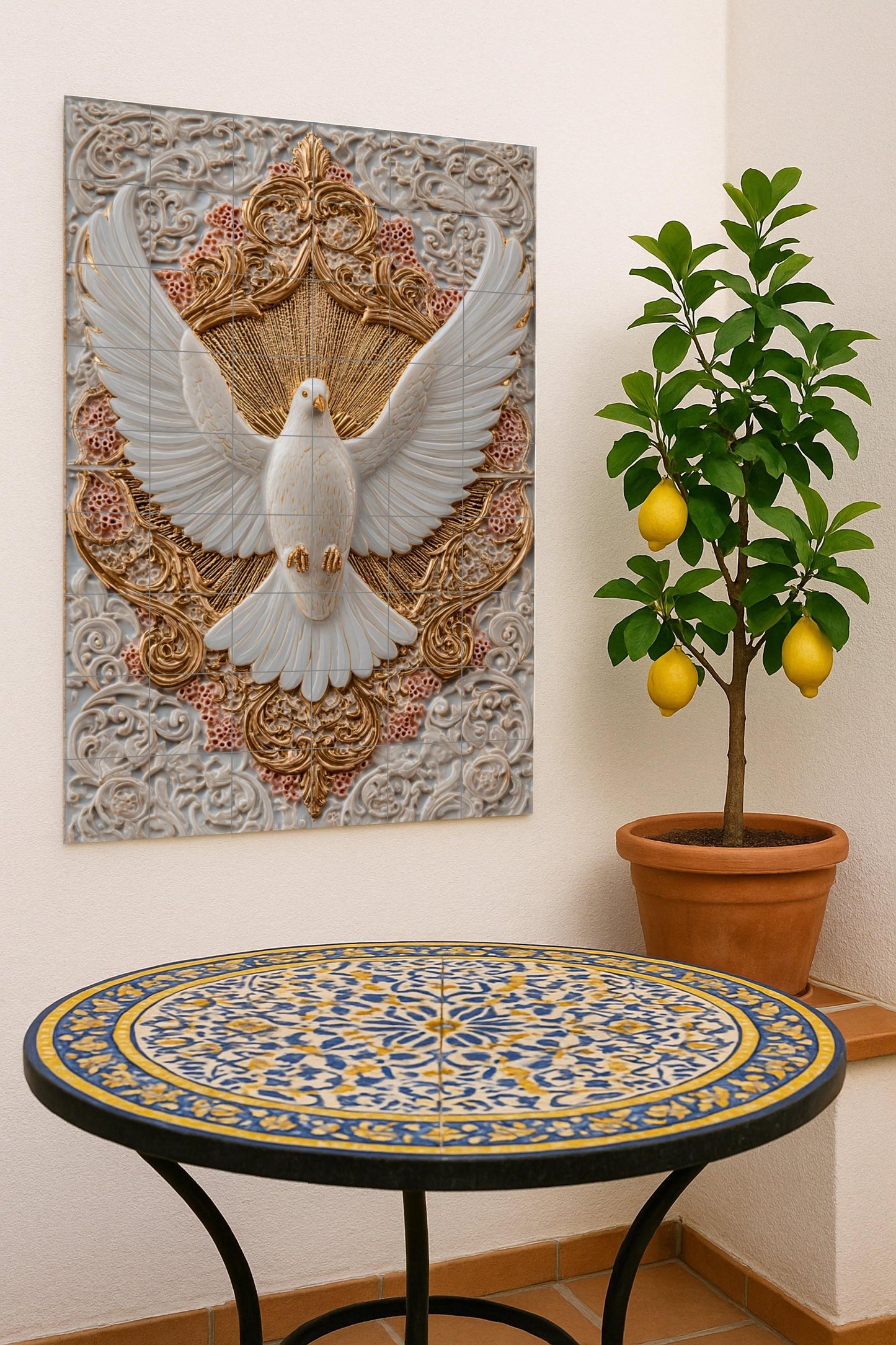 Taube Blanca von die Pureza — Fliesen-Wandbild aus Keramik · Dekoratives Muster-Wandbild