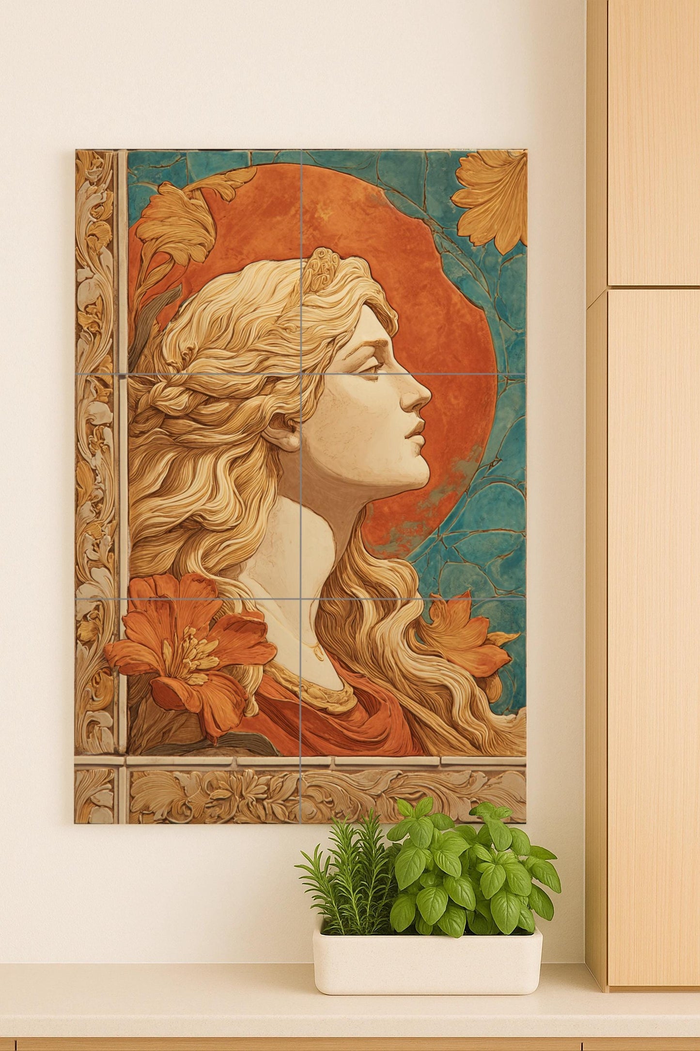Mural cerámico Aurelia — Belleza Europea, retrato Art Nouveau en…