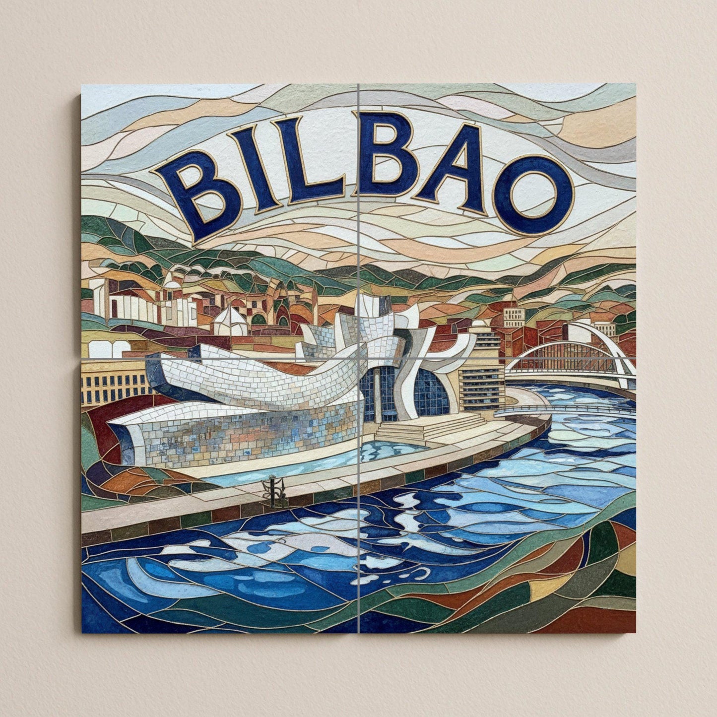 Arte mural estilo mosaico cerámico del Guggenheim de Bilbao