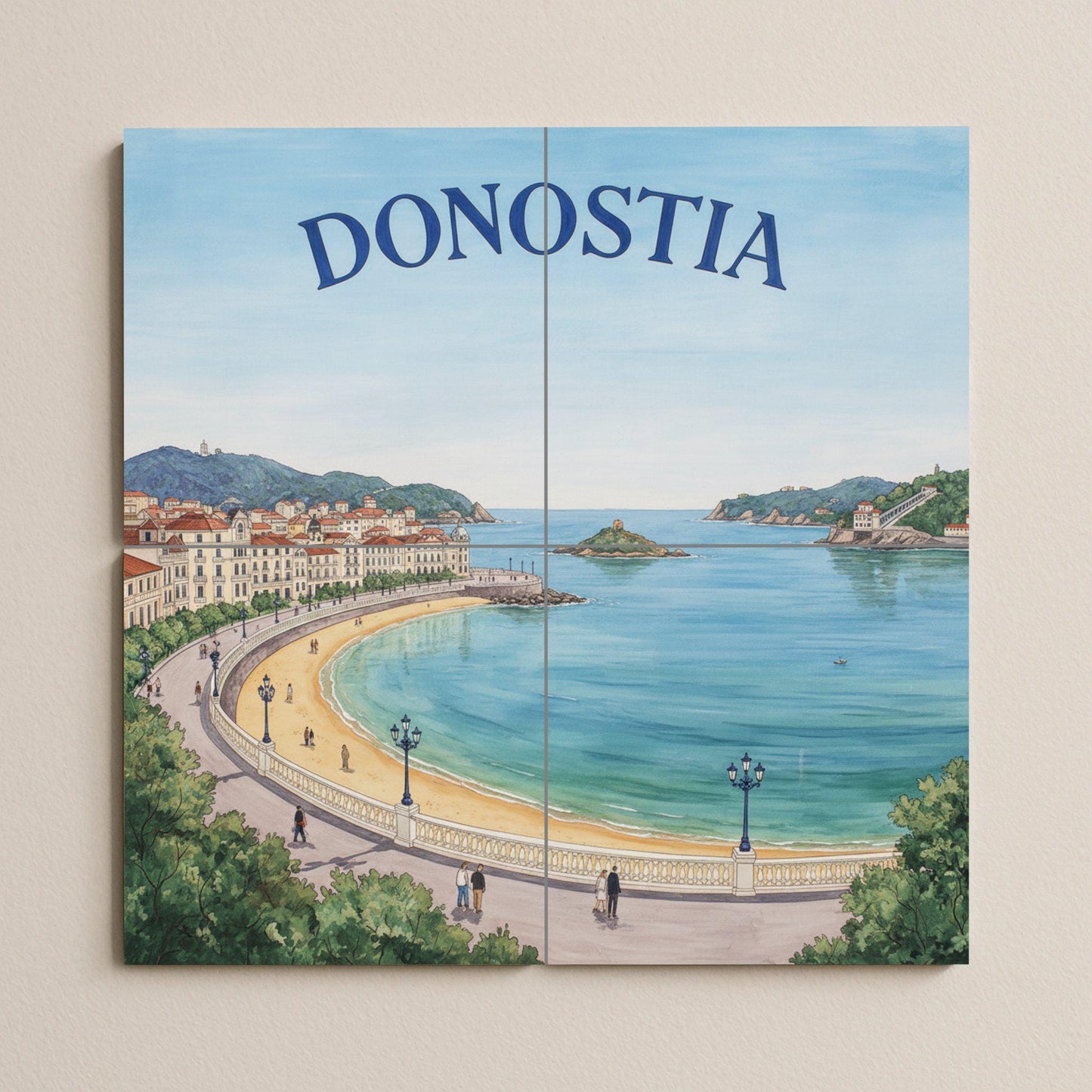 Cuadro decorativo de la bahía de Donostia La Concha — Fliesen-Wandbild aus Keramik · Sakrale & Religiöse Kunst