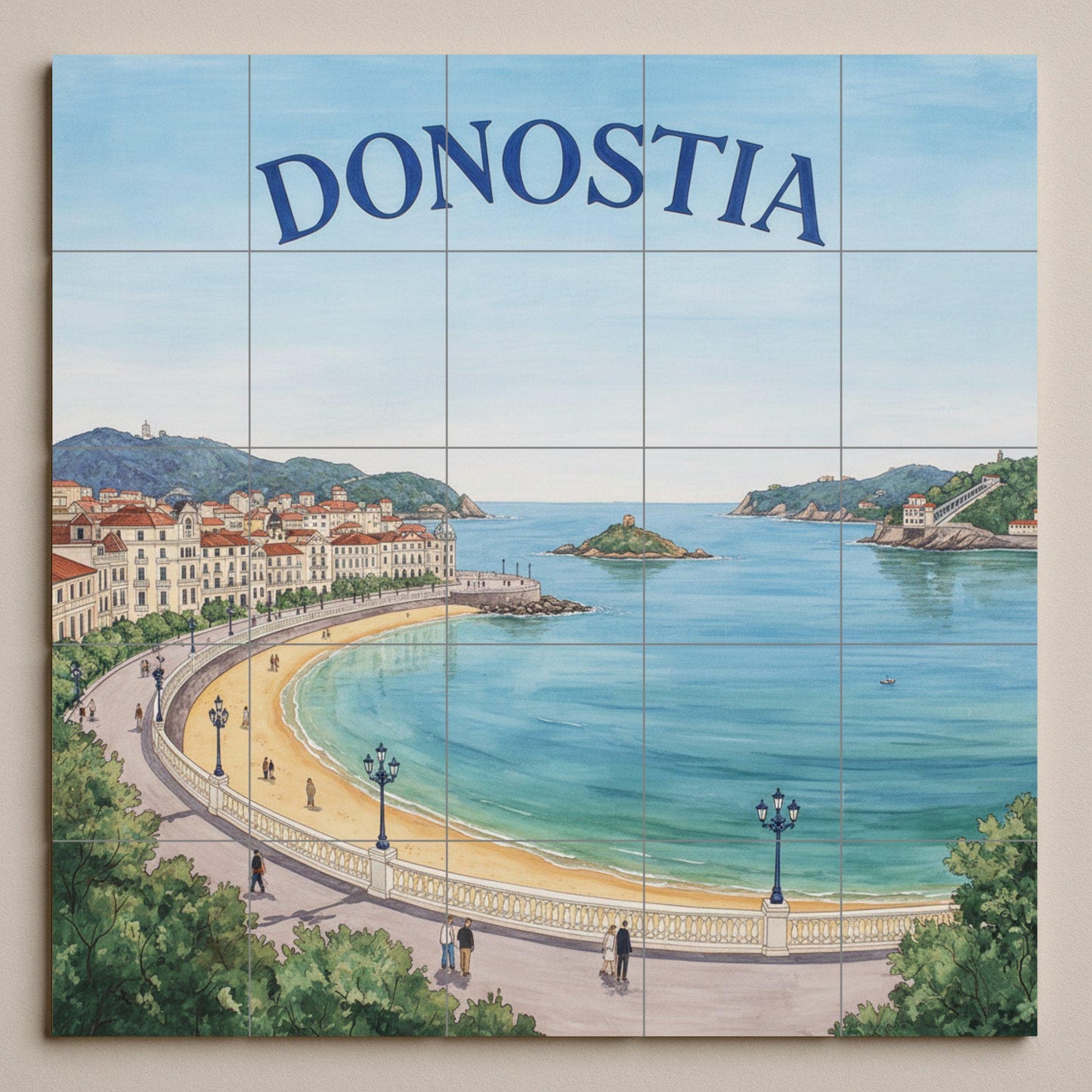 Cuadro decorativo de la bahía de Donostia La Concha — Fliesen-Wandbild aus Keramik · Sakrale & Religiöse Kunst