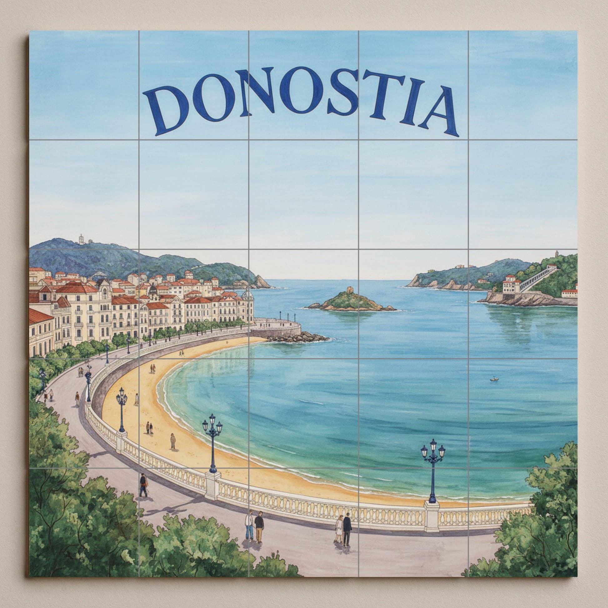 Cuadro decorativo de la bahía de Donostia La Concha — Fliesen-Wandbild aus Keramik · Sakrale & Religiöse Kunst