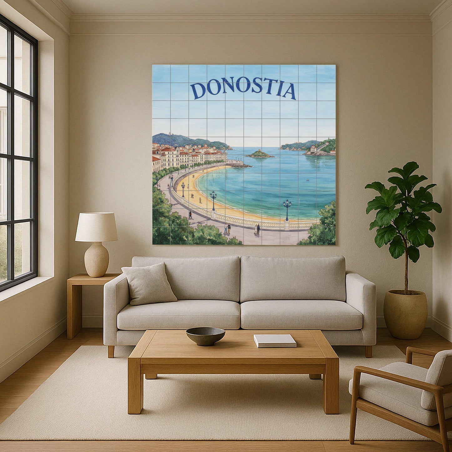 Cuadro decorativo de la bahía de Donostia La Concha — Fliesen-Wandbild aus Keramik · Sakrale & Religiöse Kunst