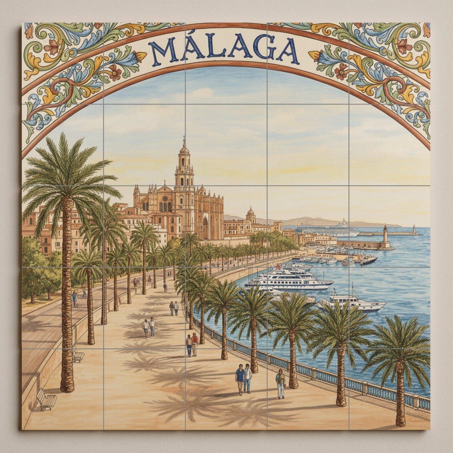 Paisaje urbano de Málaga en cerámica