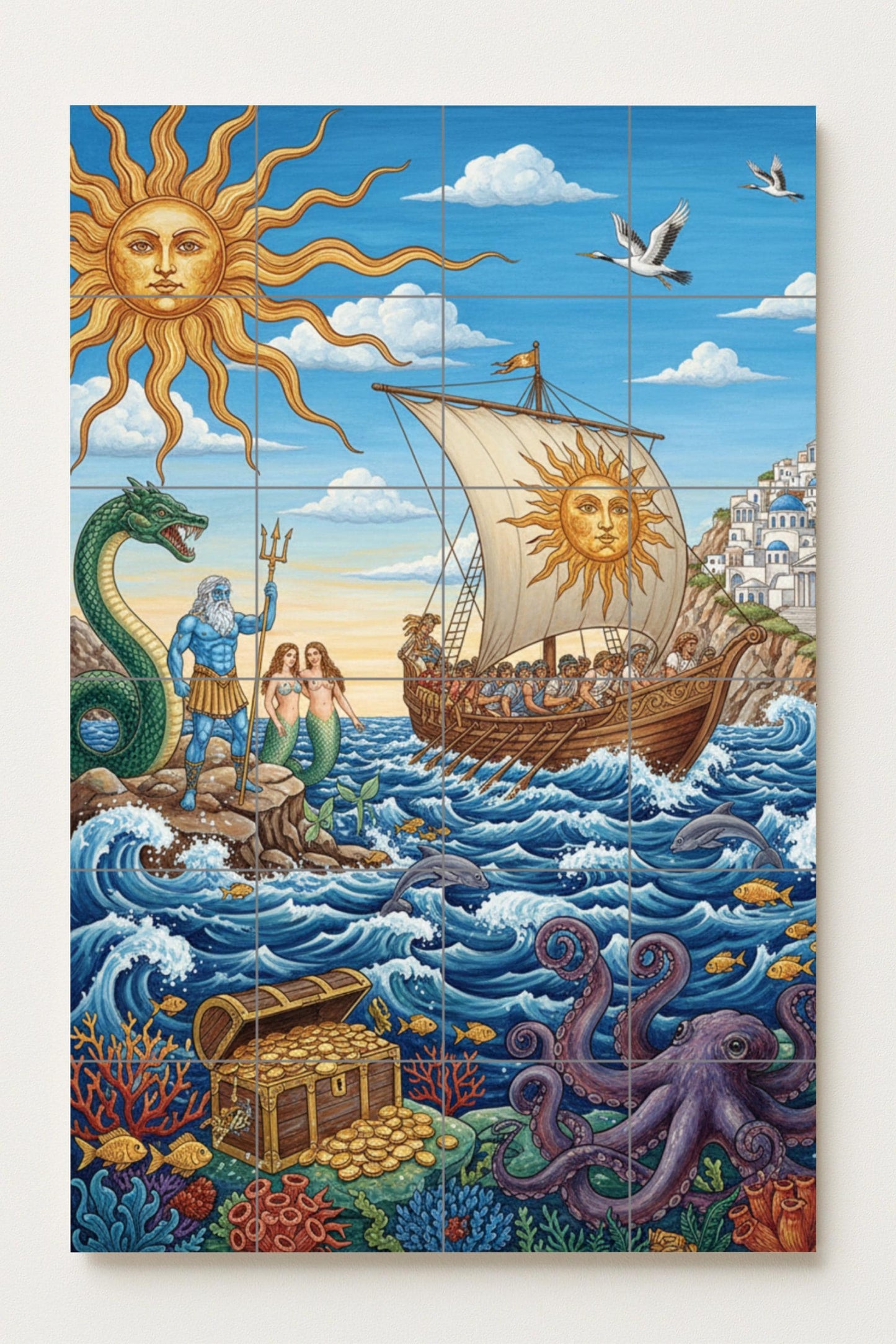 Viaje del Sol — Poseidón, sirenas, barco y tesoro