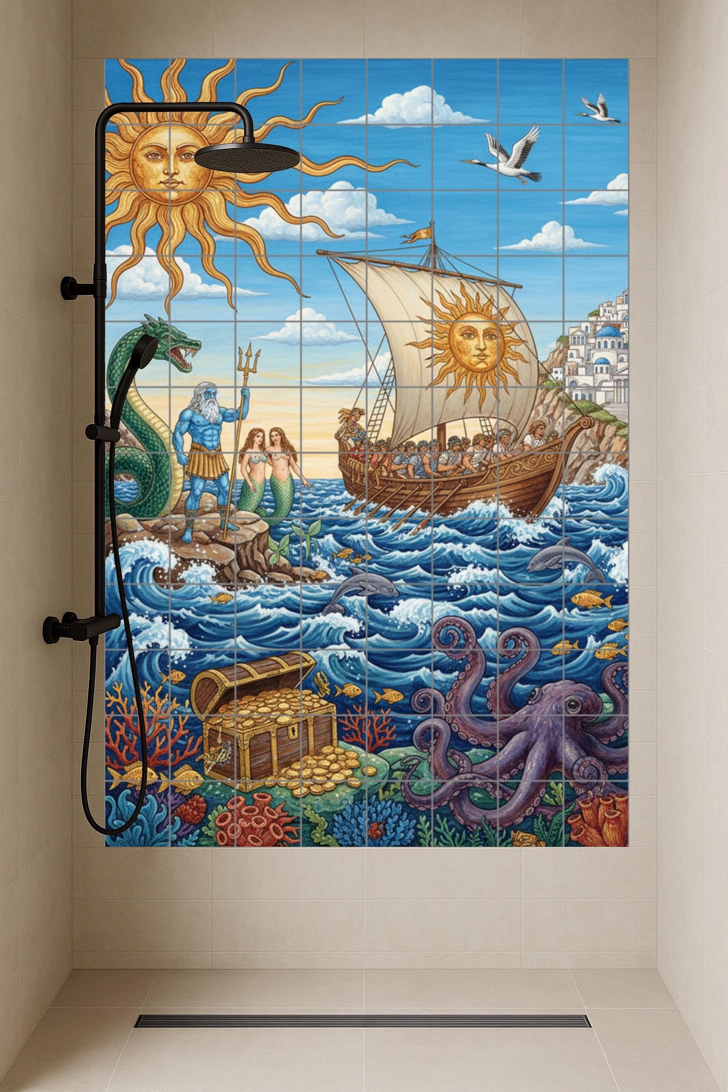 Viaje del Sol — Poseidón, sirenas, barco y tesoro