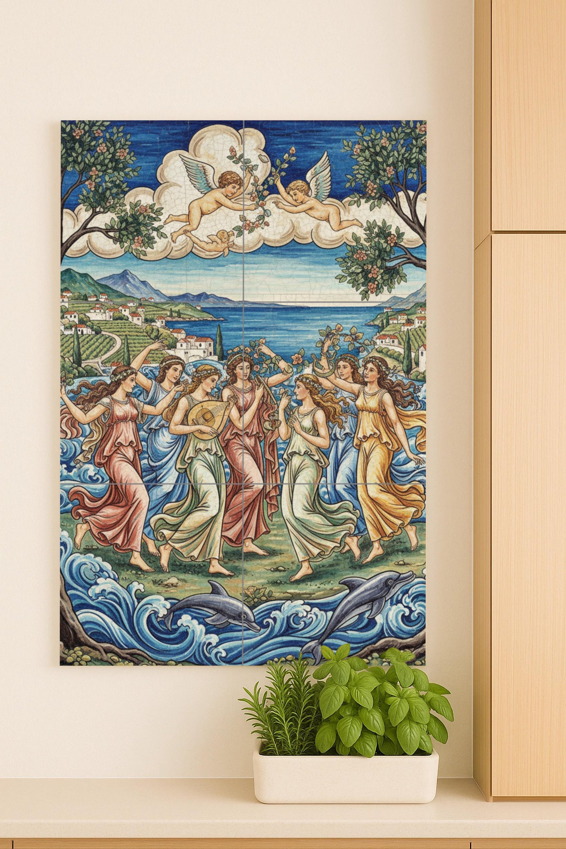 Danse de les Musas — Décor de Légende Antique, Art Mural en Céramique