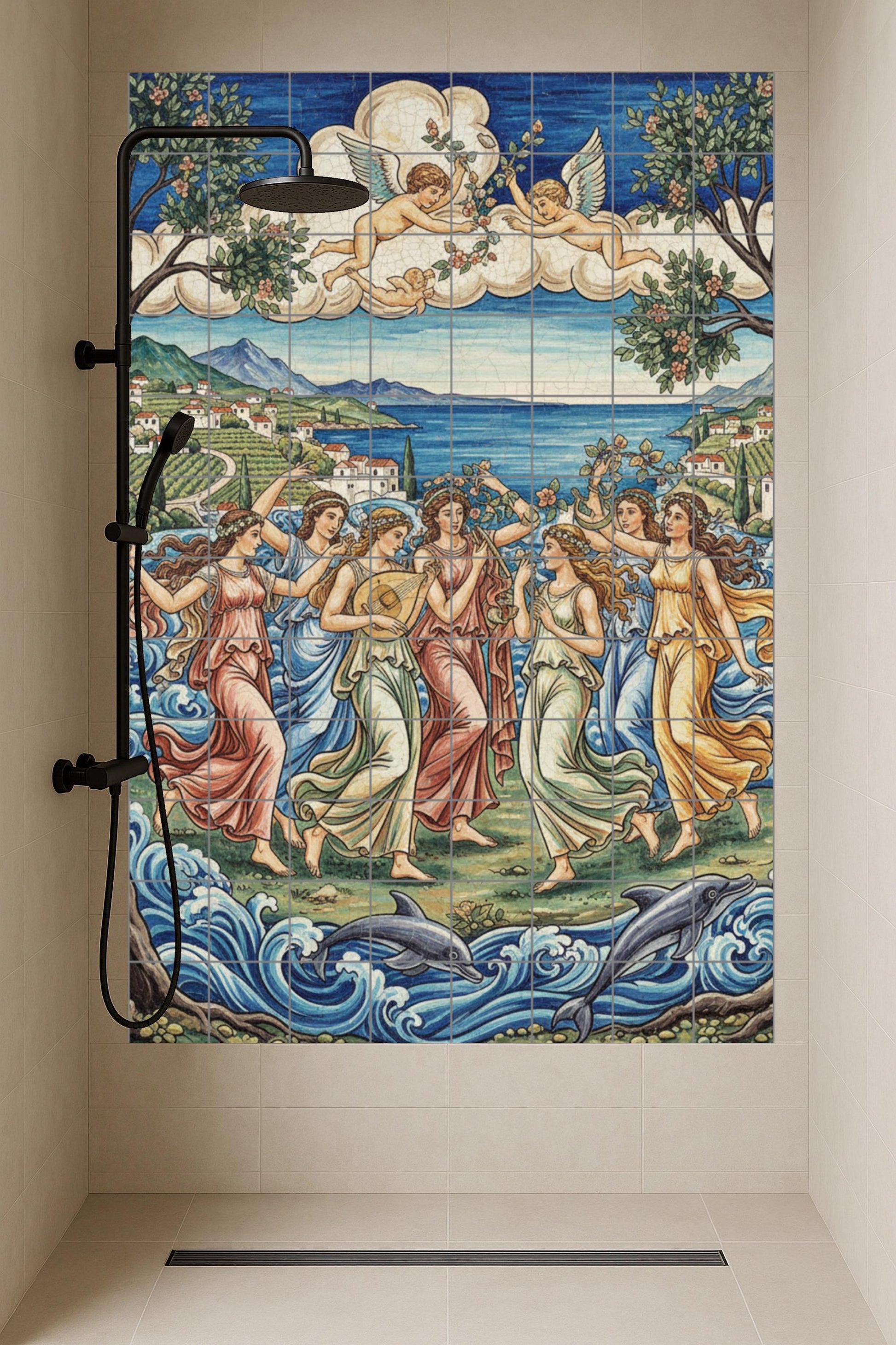 Danse de les Musas — Décor de Légende Antique, Art Mural en Céramique