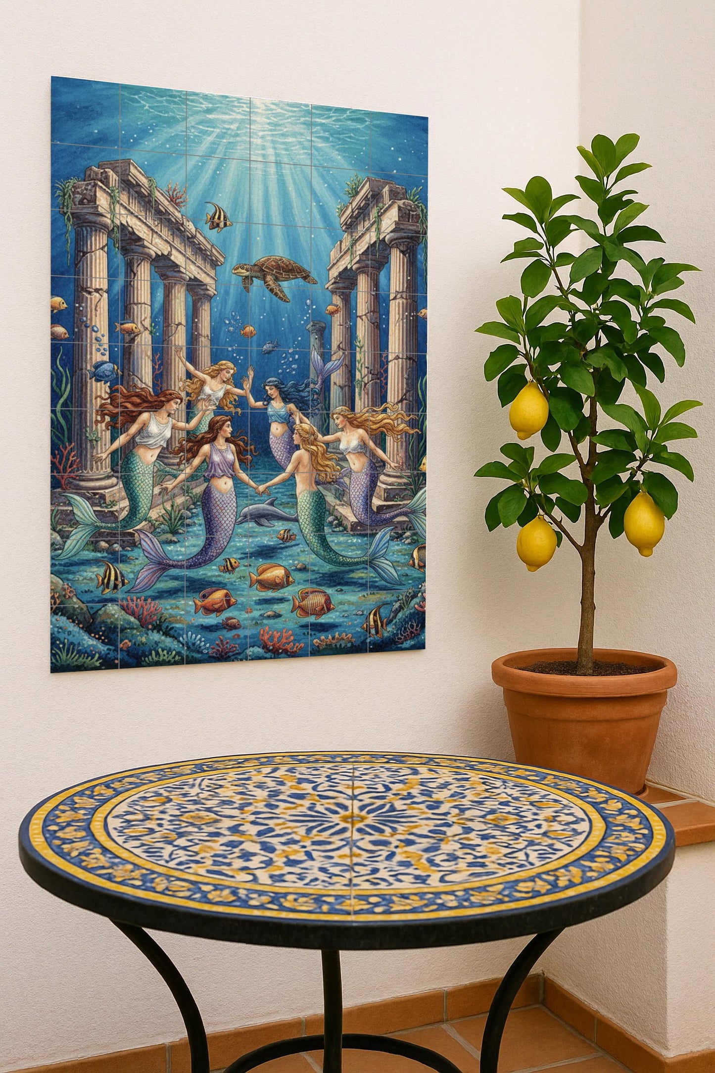 Murale in Piastrelle Danza di le Sirene — Scena Mitologica