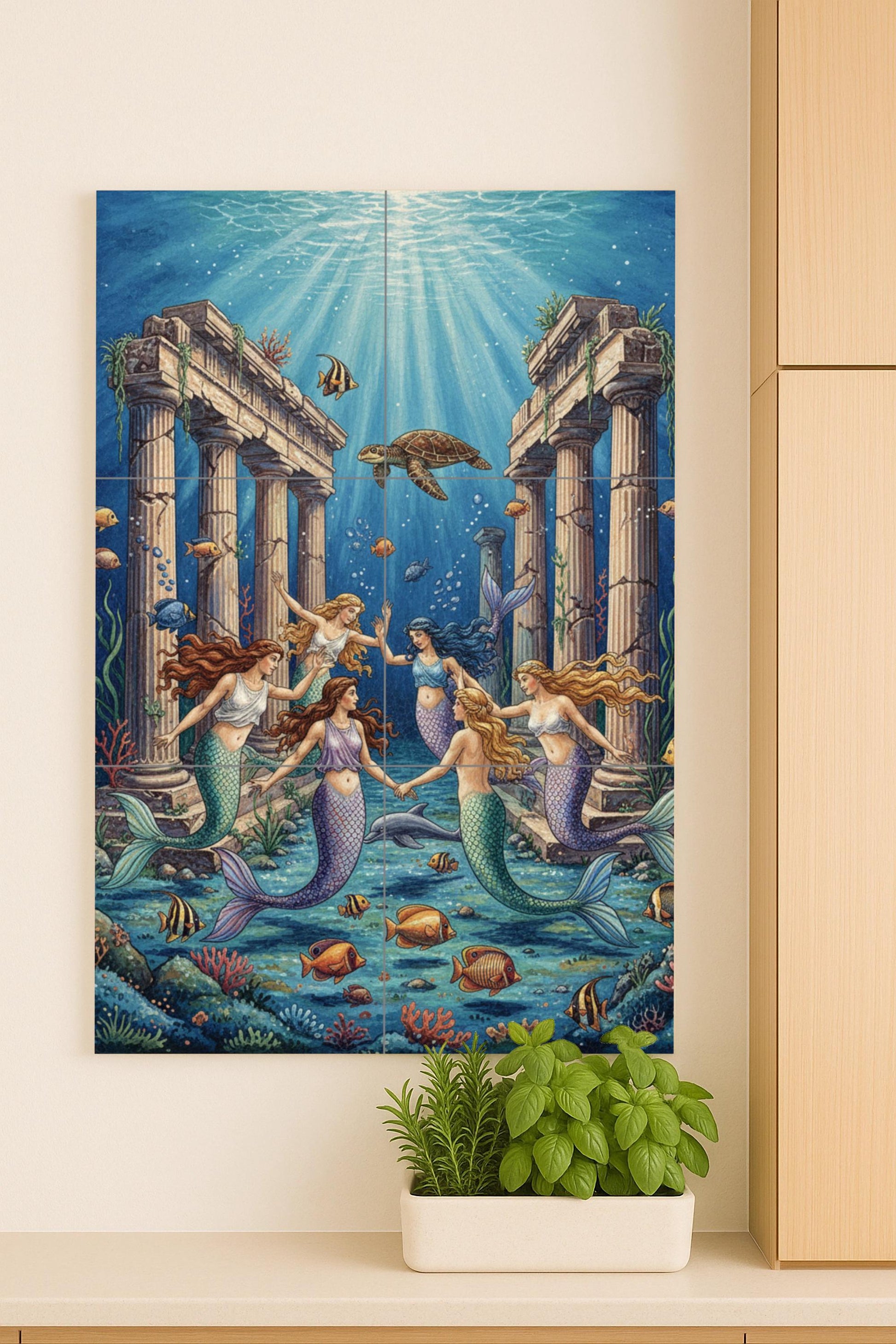 Murale in Piastrelle Danza di le Sirene — Scena Mitologica