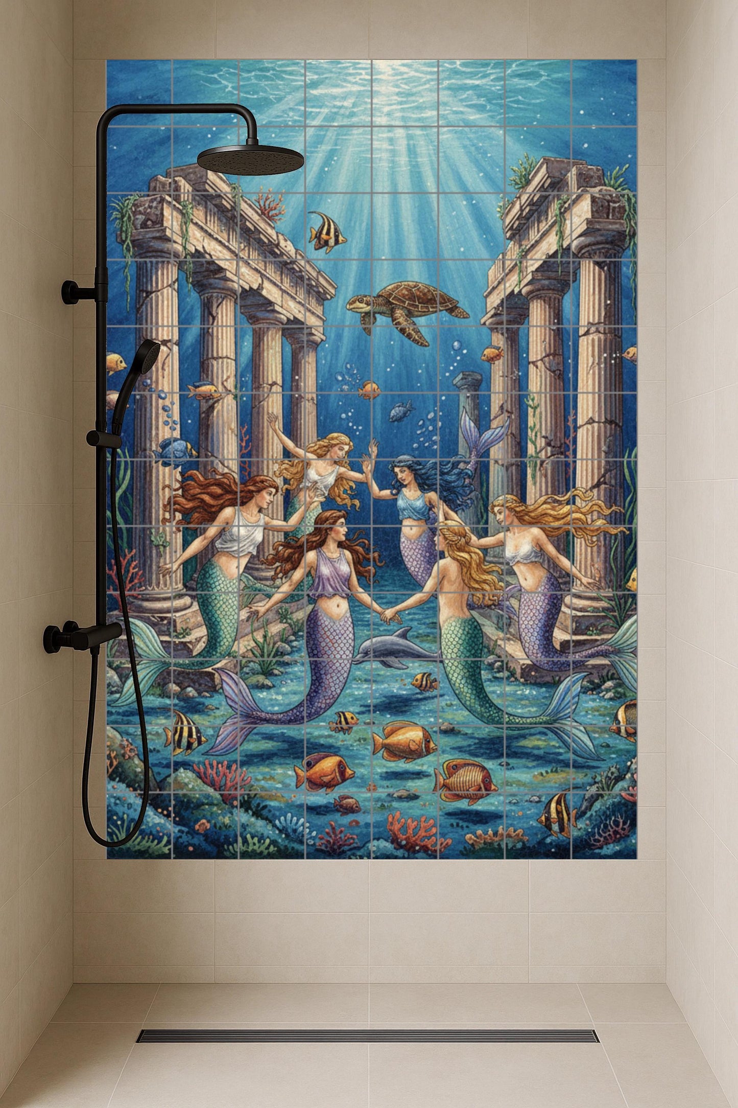 Murale in Piastrelle Danza di le Sirene — Scena Mitologica
