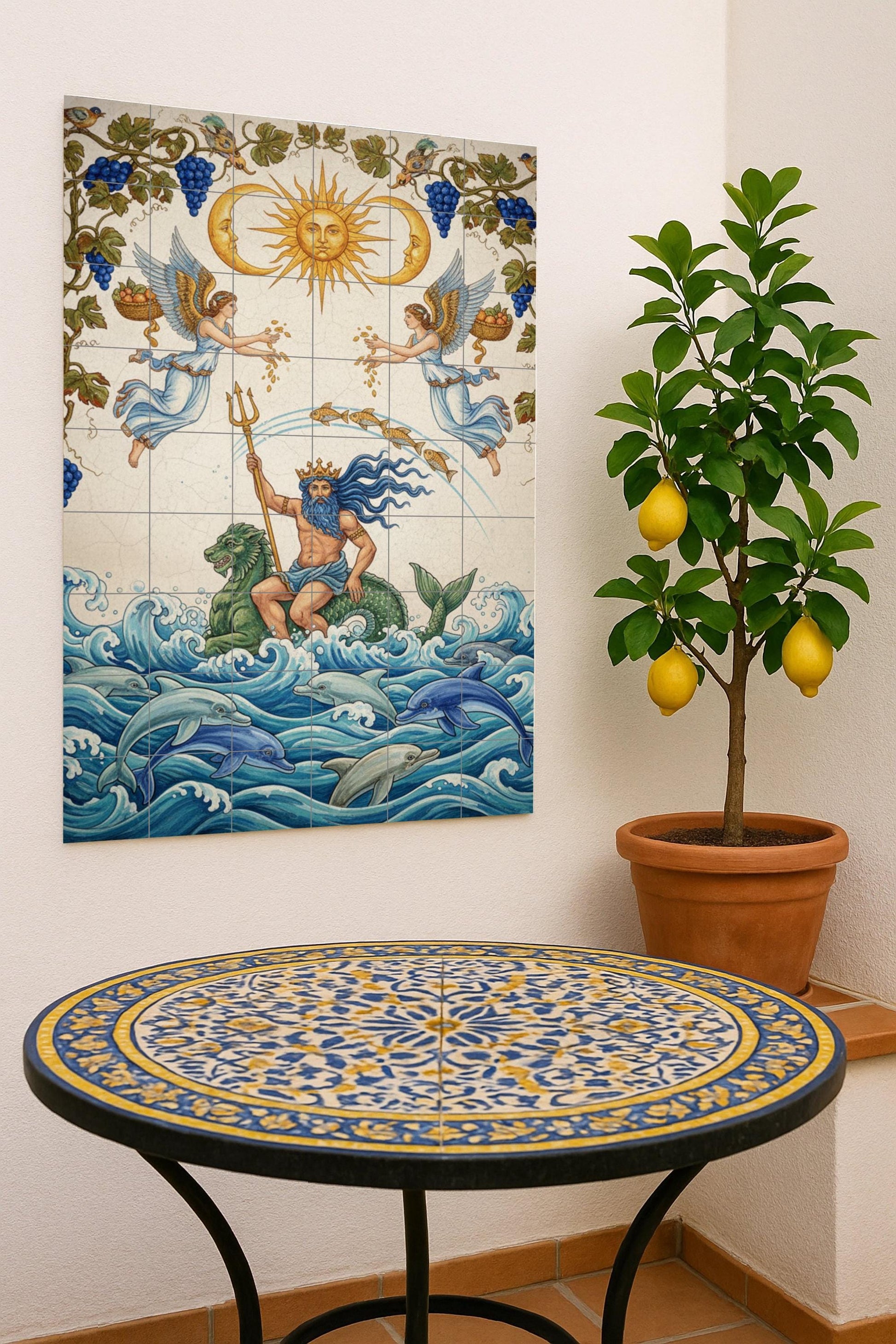 Señor de les Vagues — Fresque Murale en Carreaux de Céramique · Légendes et Épopées