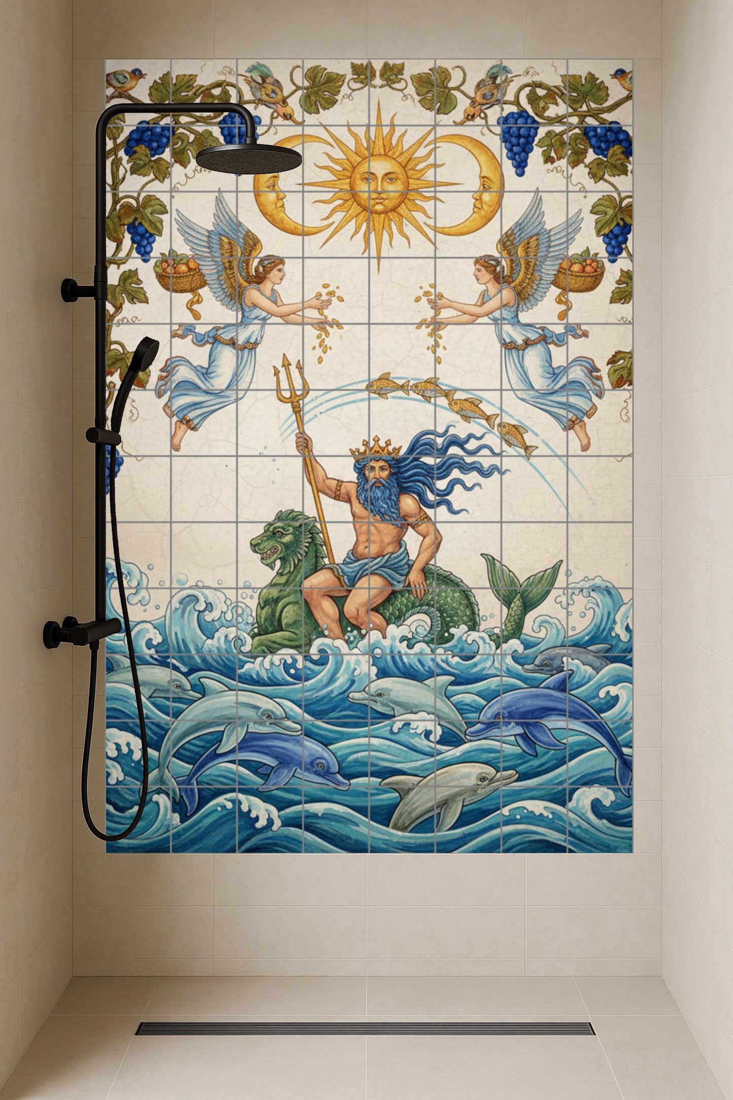 Señor de les Vagues — Fresque Murale en Carreaux de Céramique · Légendes et Épopées