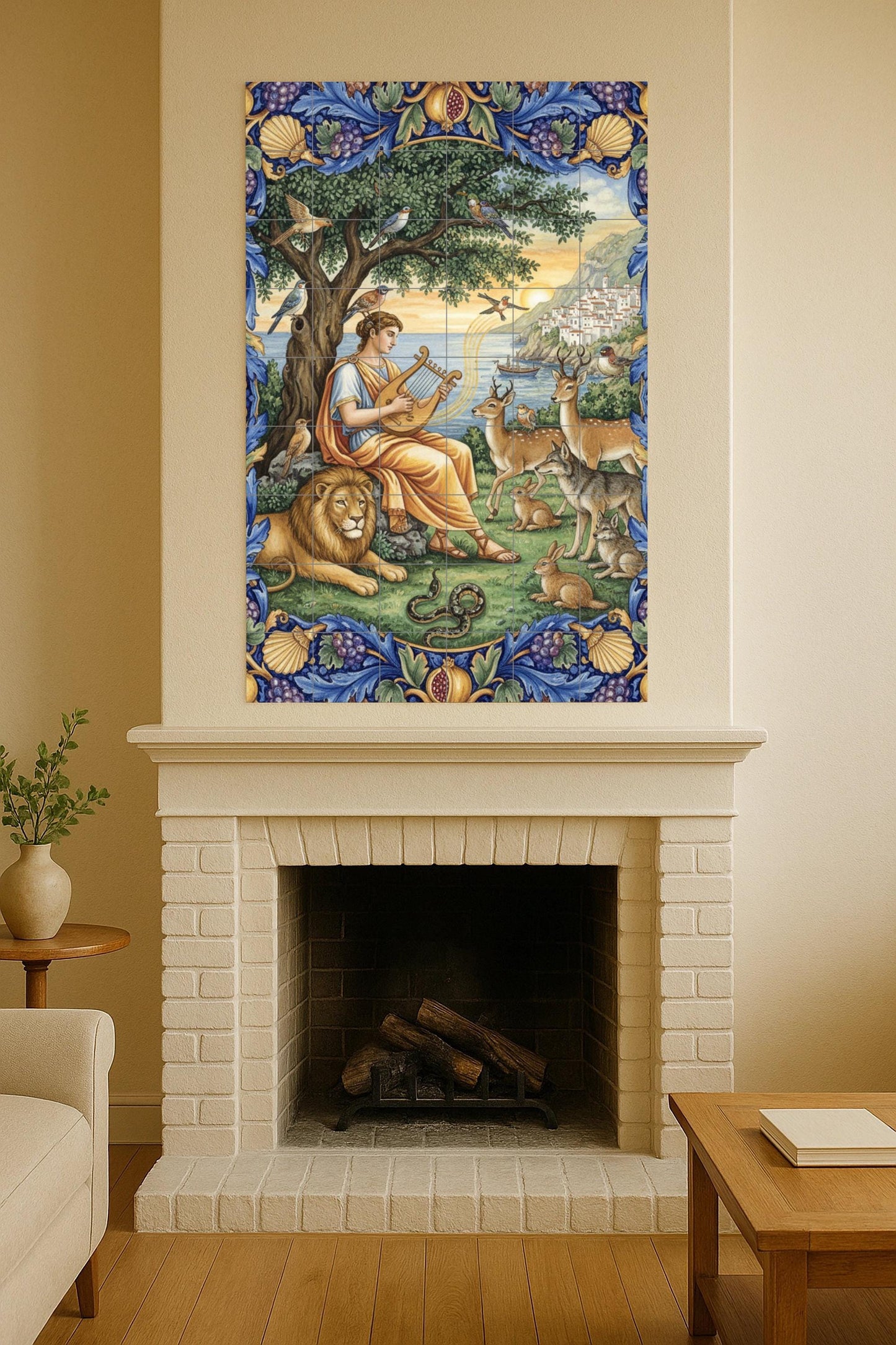 Orfeo e i Animales — Decoro di Leggenda Antica, Arte da Parete in Ceramica