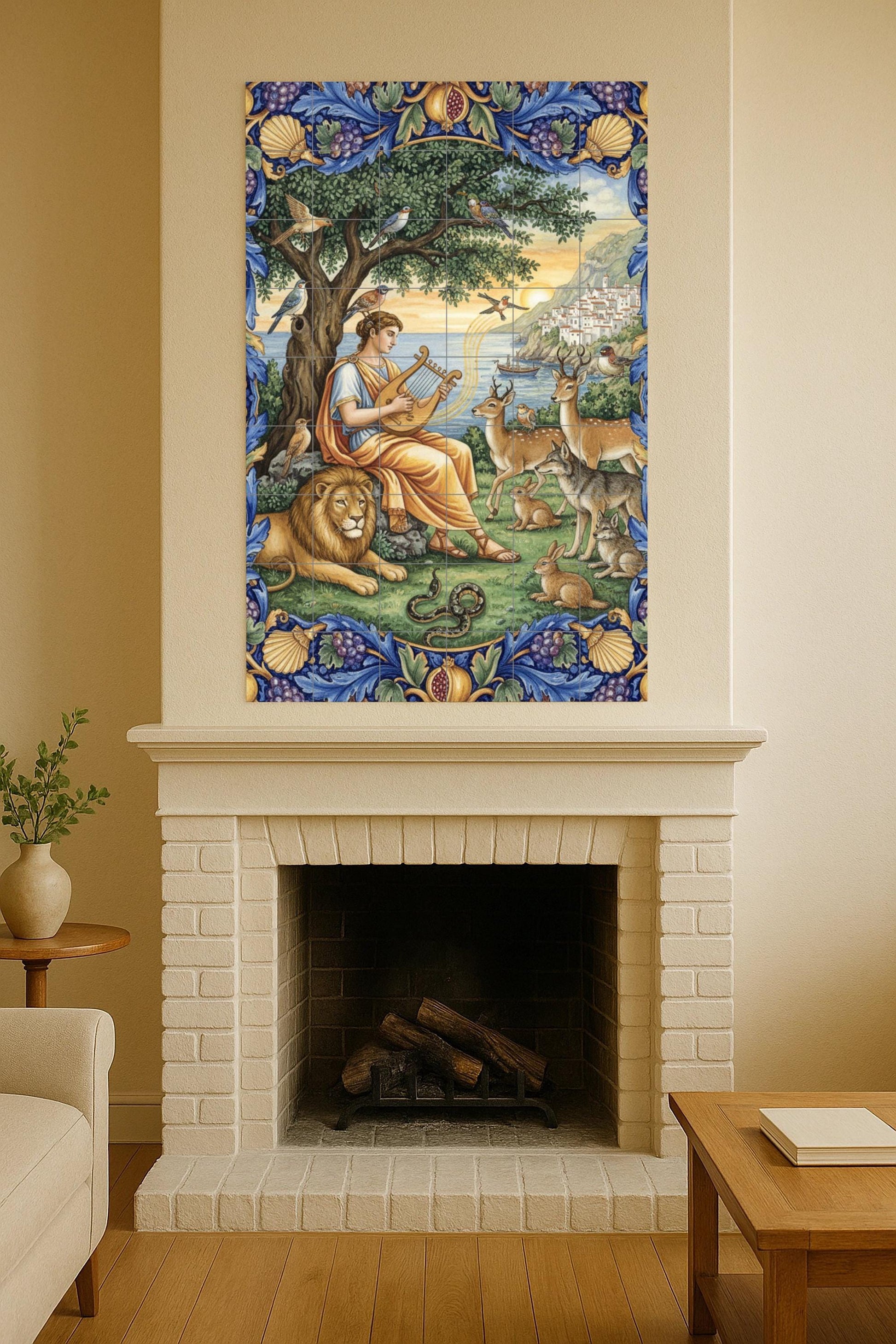Orfeo e i Animales — Decoro di Leggenda Antica, Arte da Parete in Ceramica