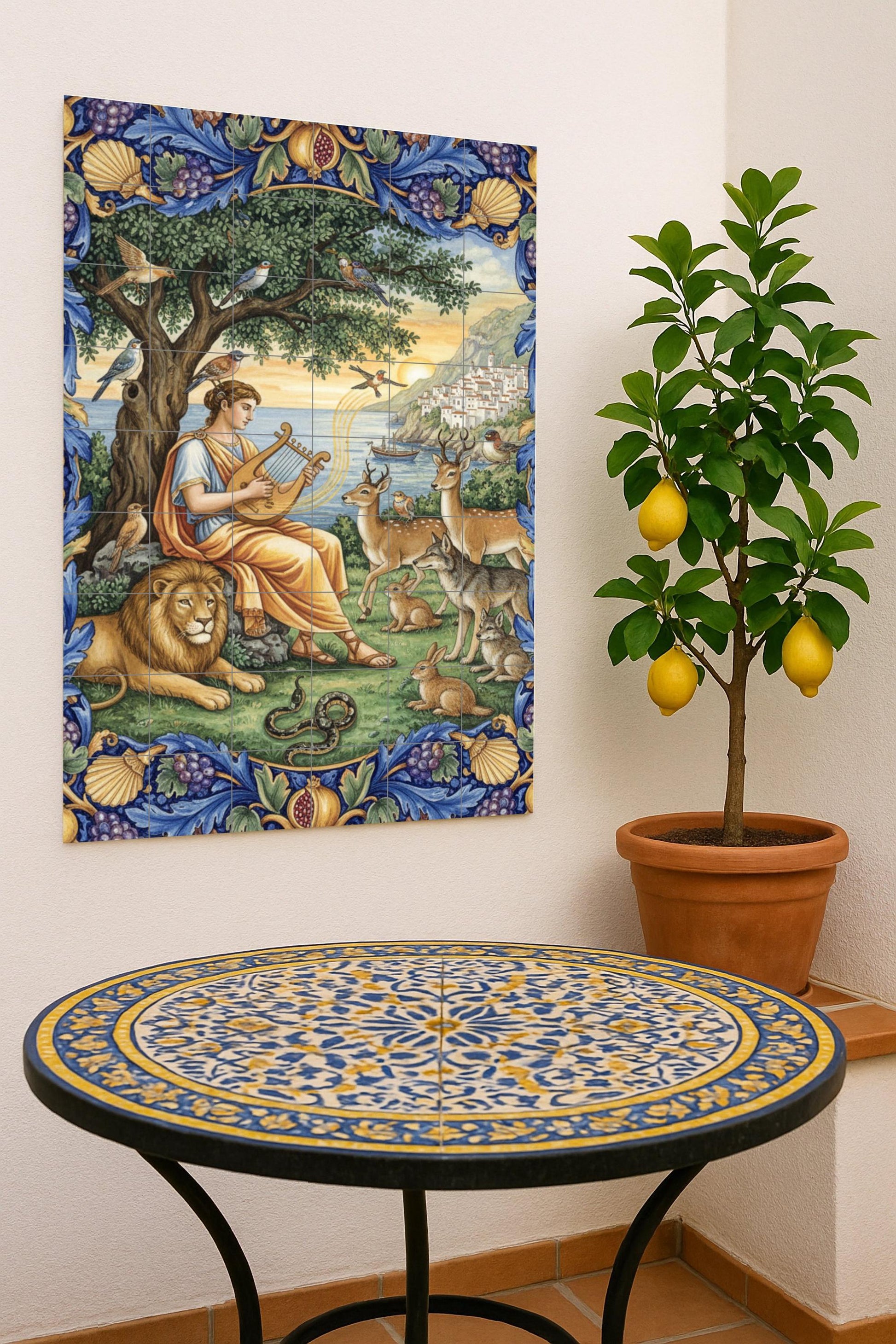 Orfeo e i Animales — Decoro di Leggenda Antica, Arte da Parete in Ceramica
