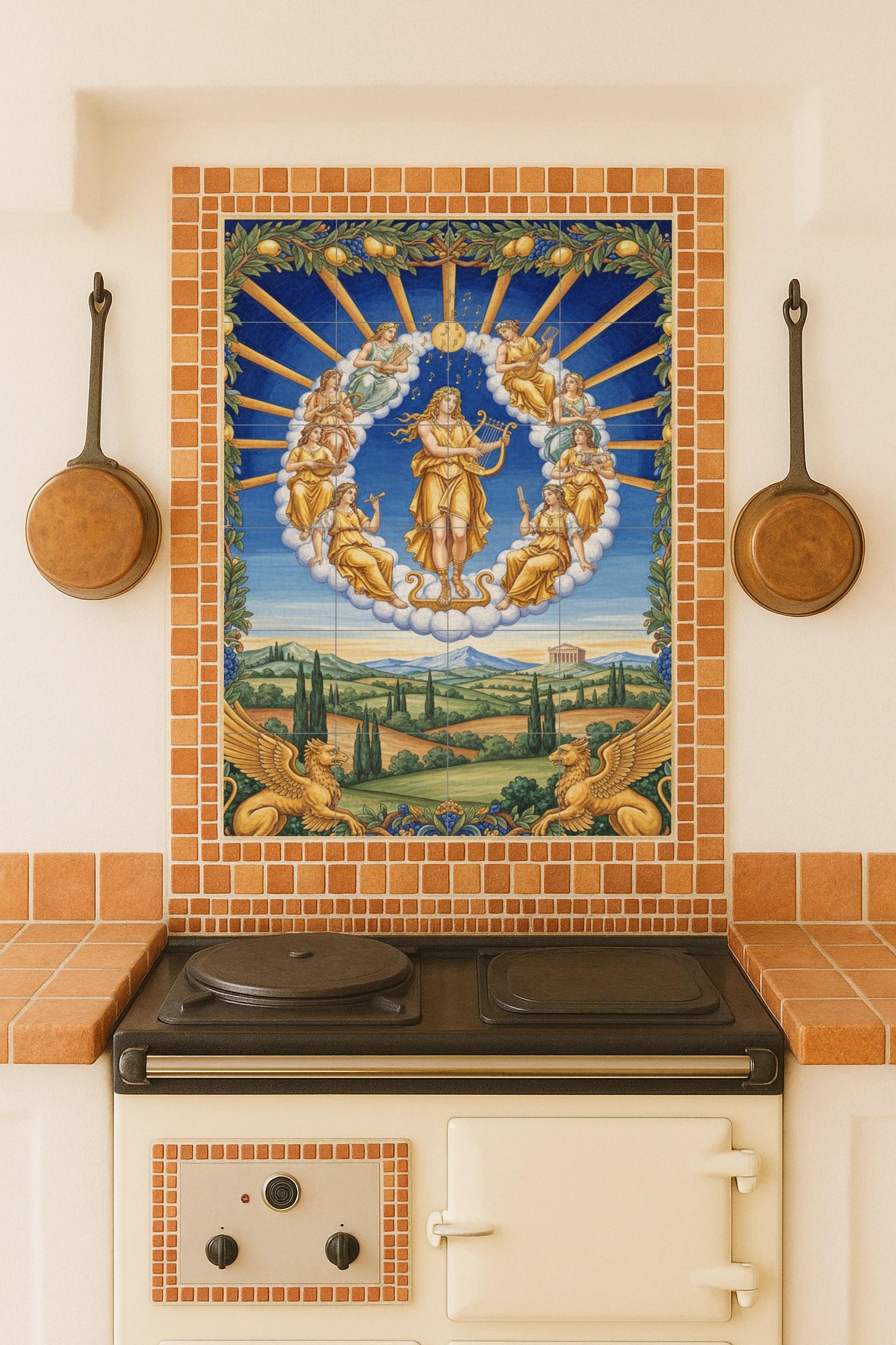 Fliesenbild Cerámica "Apolo und die Musas" von die mitología Griechisch — Mythologische Szene