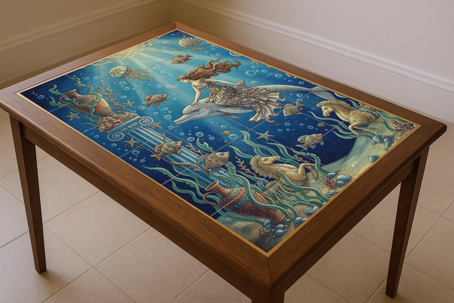 Cerámica "Dea del Oceano e Delfín — Arte Mitologica da Parete, Arte da Parete in Ceramica