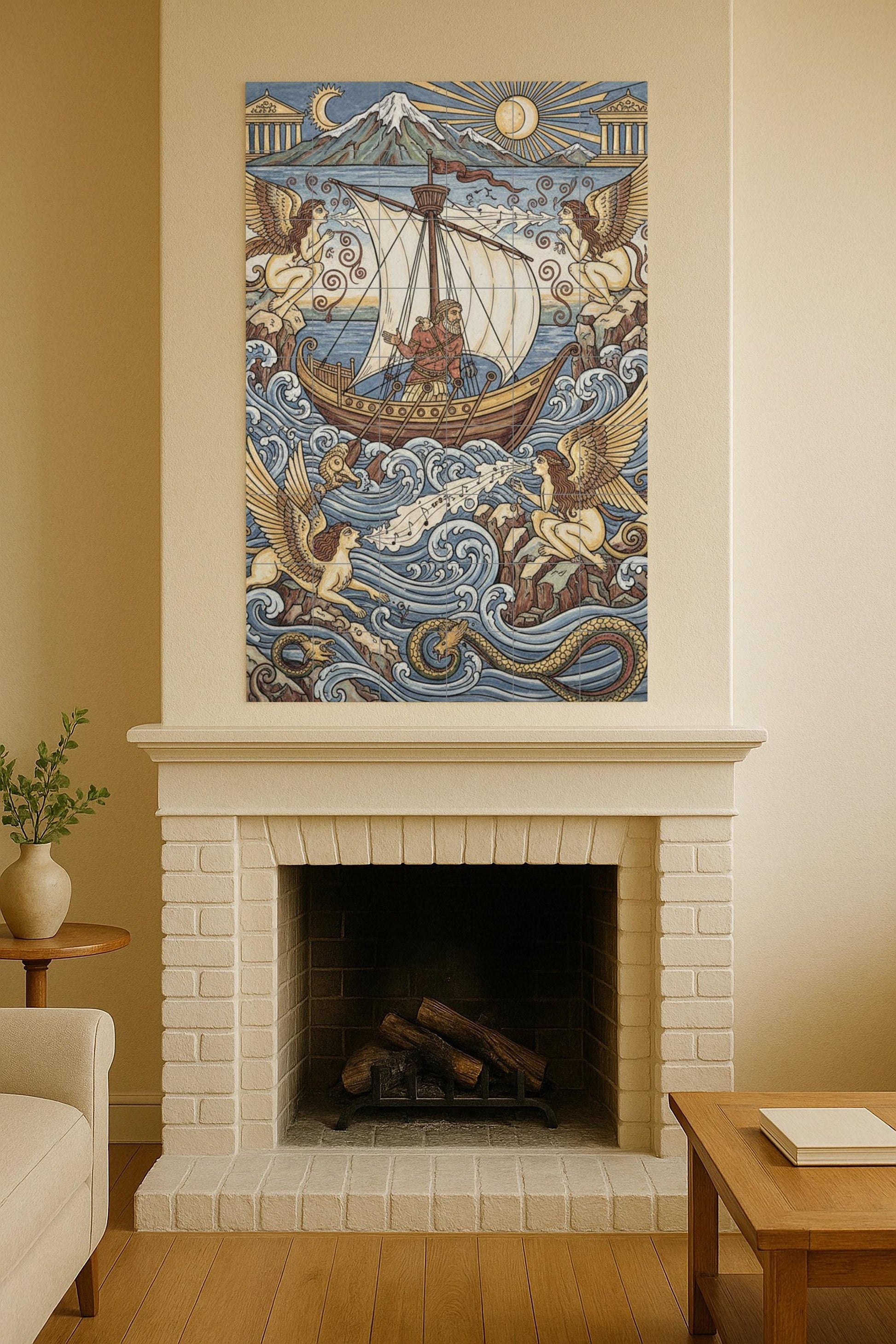 Ulisse e le Sirene — Murale in Piastrelle di Ceramica · Decoro di Leggenda Antica