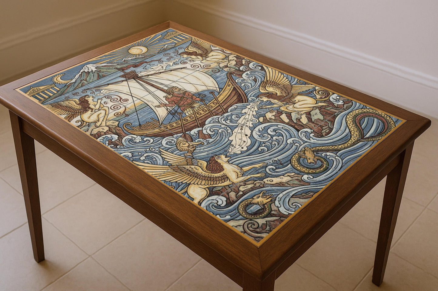 Ulisse e le Sirene — Murale in Piastrelle di Ceramica · Decoro di Leggenda Antica
