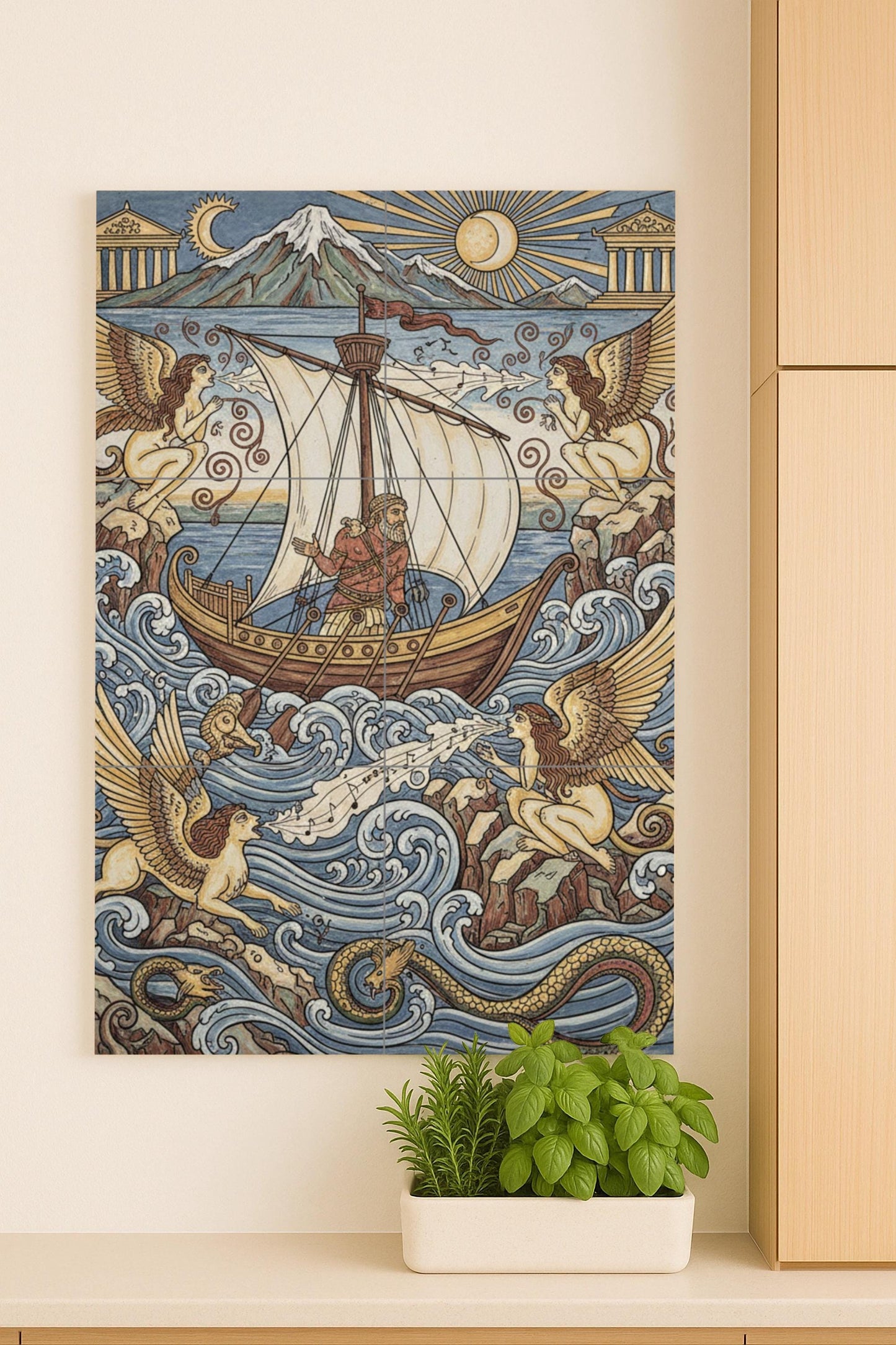 Ulisse e le Sirene — Murale in Piastrelle di Ceramica · Decoro di Leggenda Antica