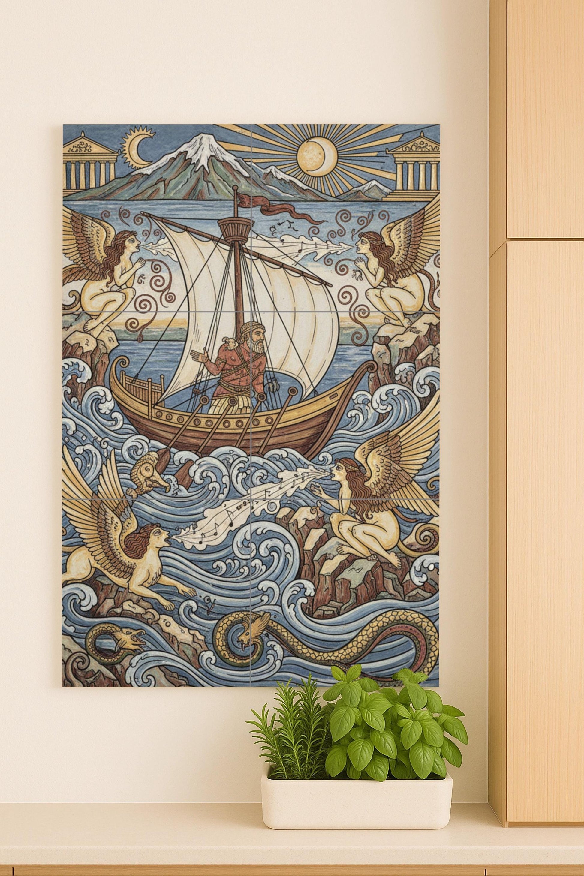 Ulisse e le Sirene — Murale in Piastrelle di Ceramica · Decoro di Leggenda Antica
