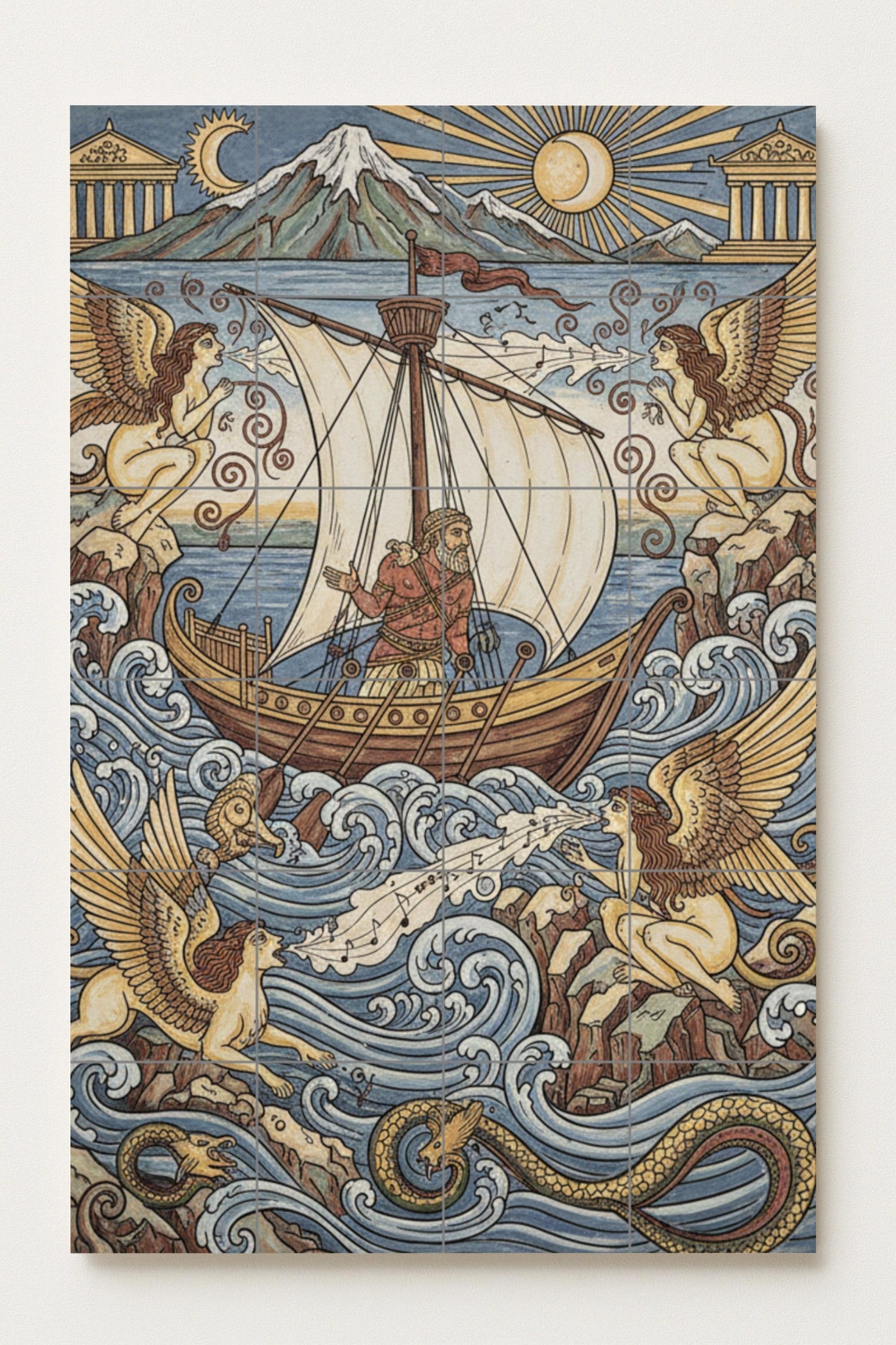 Ulisse e le Sirene — Murale in Piastrelle di Ceramica · Decoro di Leggenda Antica