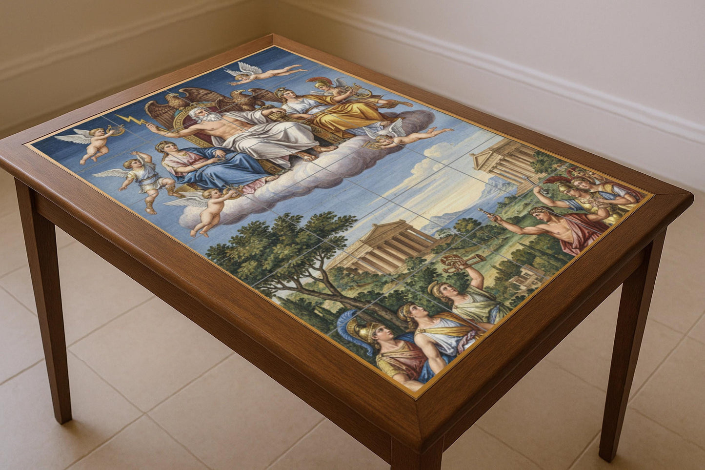 Trono del Olimpo — Zeus y los dioses. Mural de cerámica griega con…