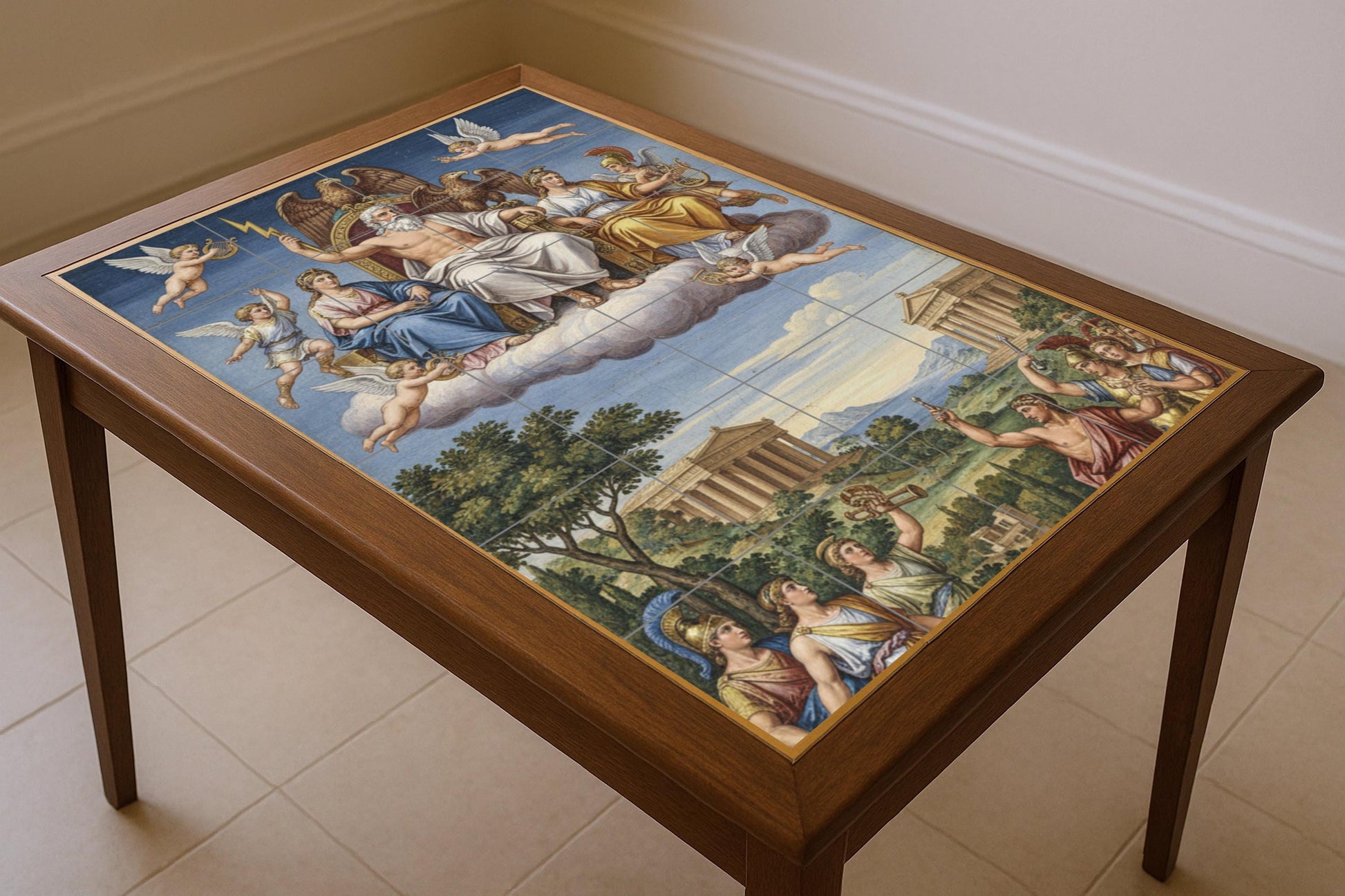 Trono del Olimpo — Zeus y los dioses. Mural de cerámica griega con…