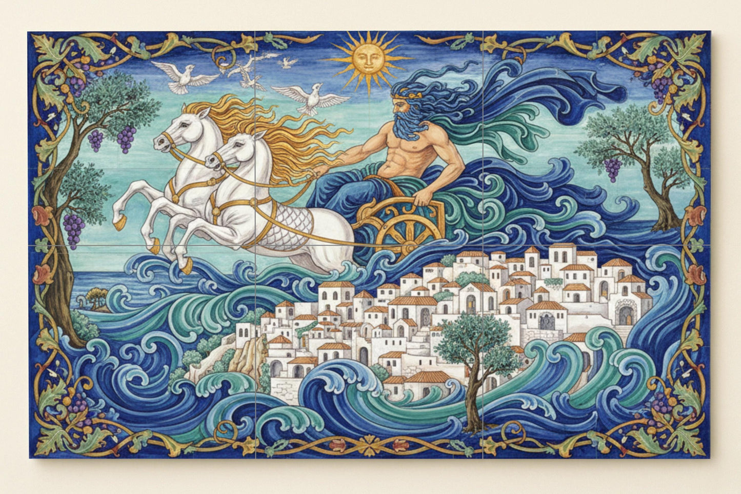 Murale in Piastrelle Paseo di Poseidone di il Egeo — Decoro di Leggenda Antica