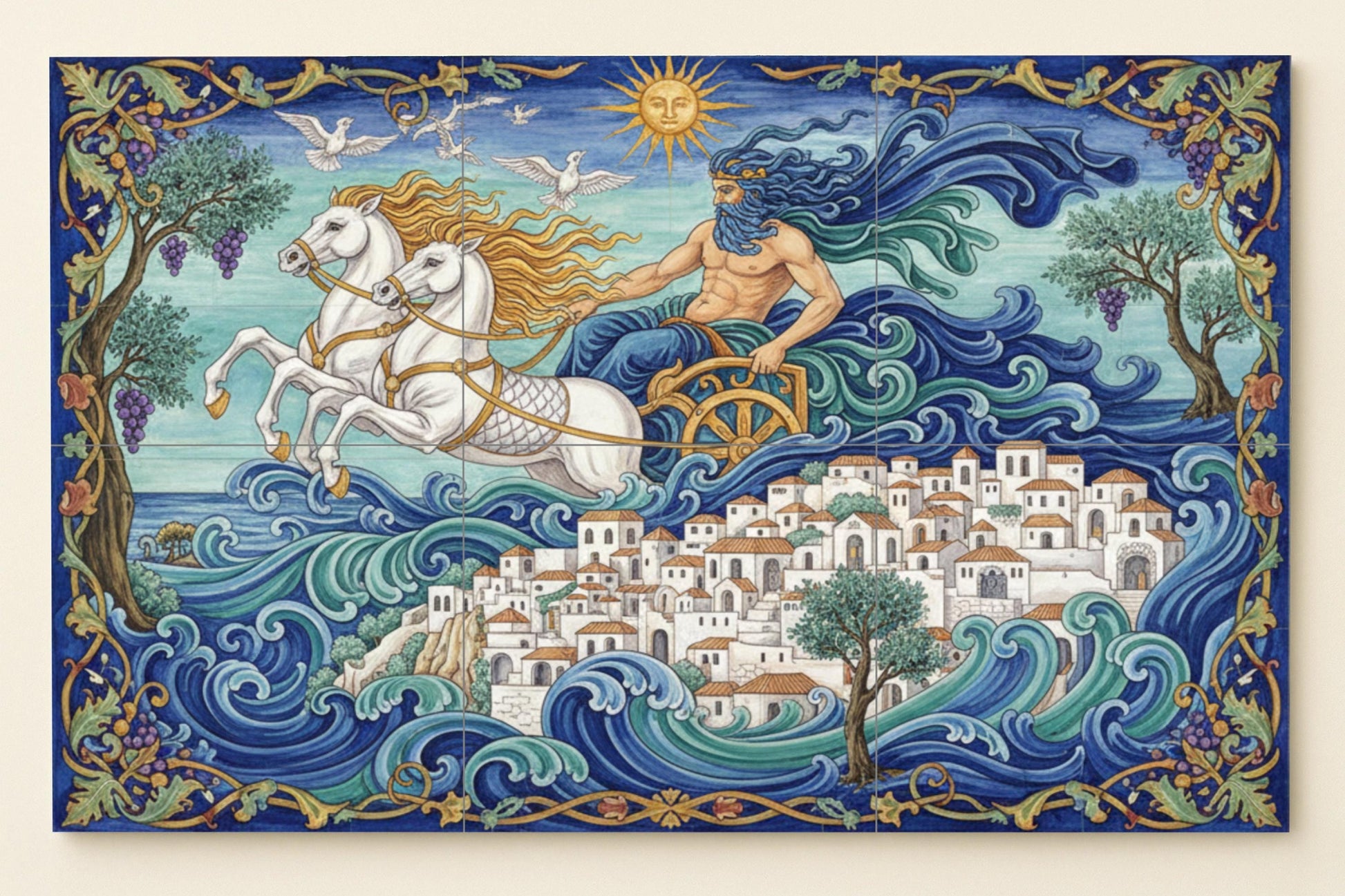 Murale in Piastrelle Paseo di Poseidone di il Egeo — Decoro di Leggenda Antica