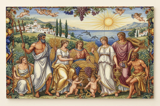 Cosecha de los Dioses — Clásico con Deméter, Poseidón, Dioniso…
