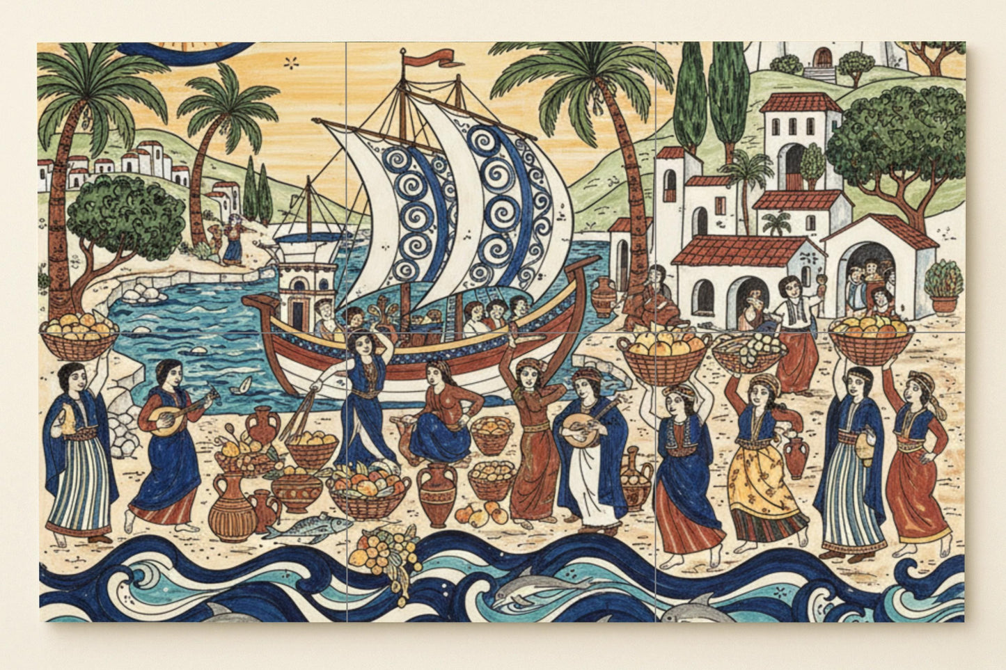 Festival de la Récolte Mediterránea — Scène de Cuisine et Campagne, Art Mural en Céramique