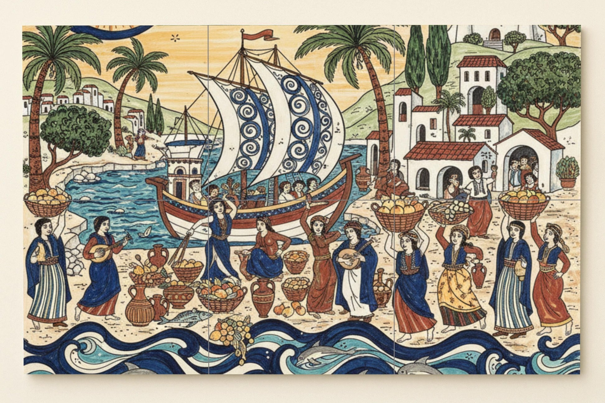 Festival de la Récolte Mediterránea — Scène de Cuisine et Campagne, Art Mural en Céramique
