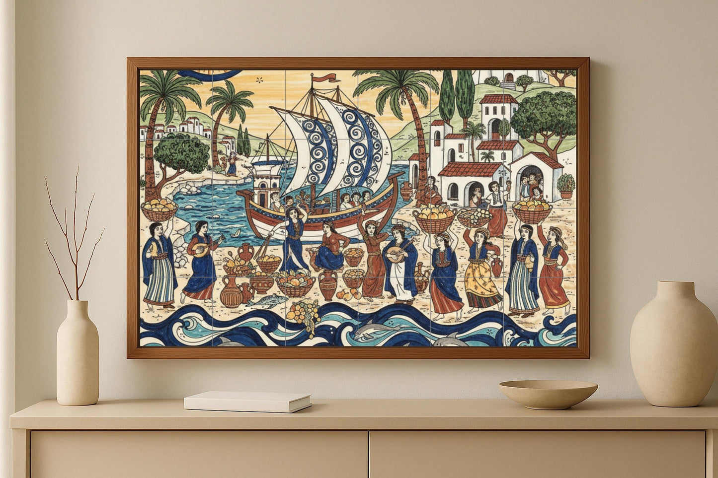 Festival de la Récolte Mediterránea — Scène de Cuisine et Campagne, Art Mural en Céramique