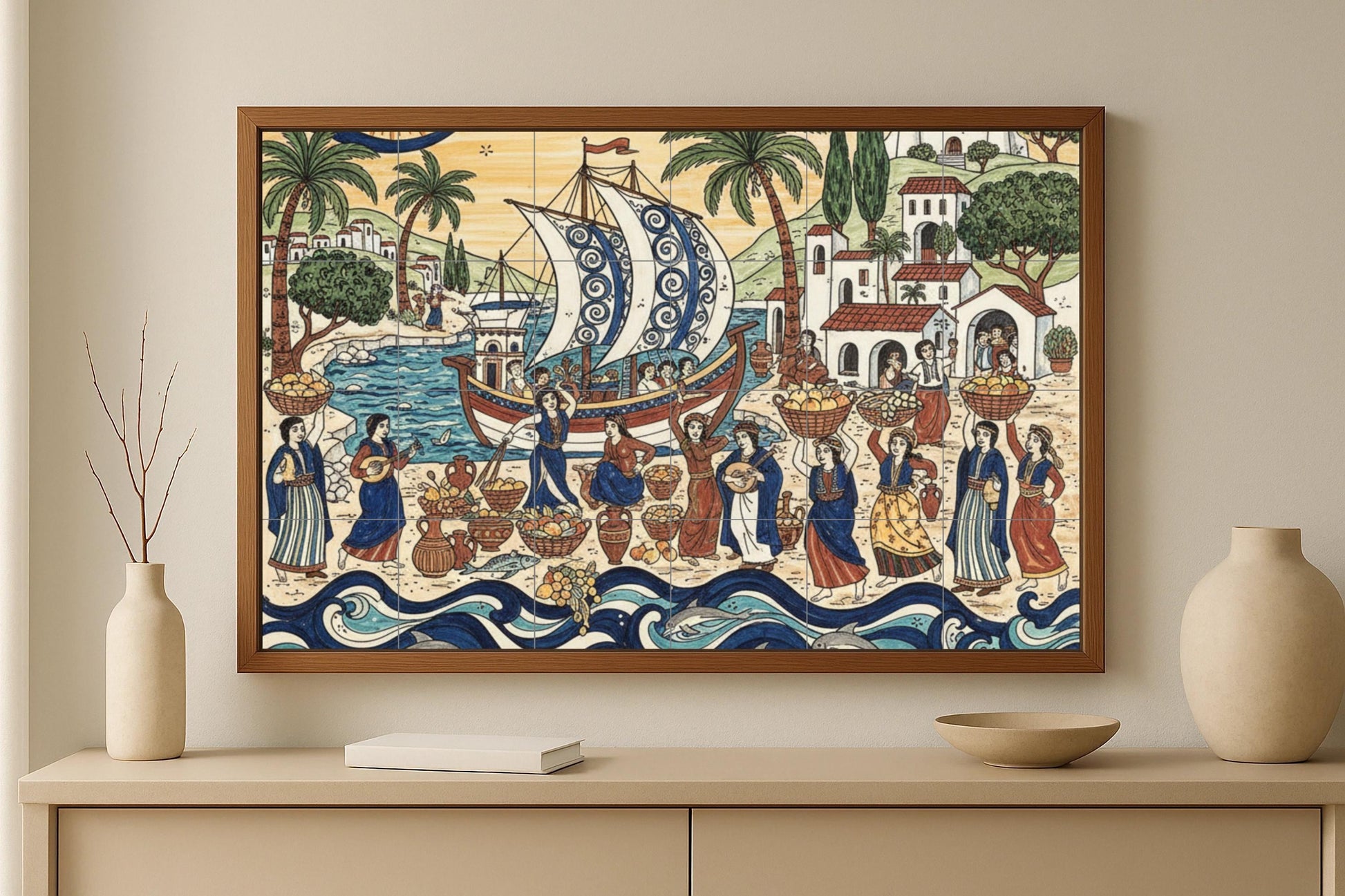 Festival de la Récolte Mediterránea — Scène de Cuisine et Campagne, Art Mural en Céramique
