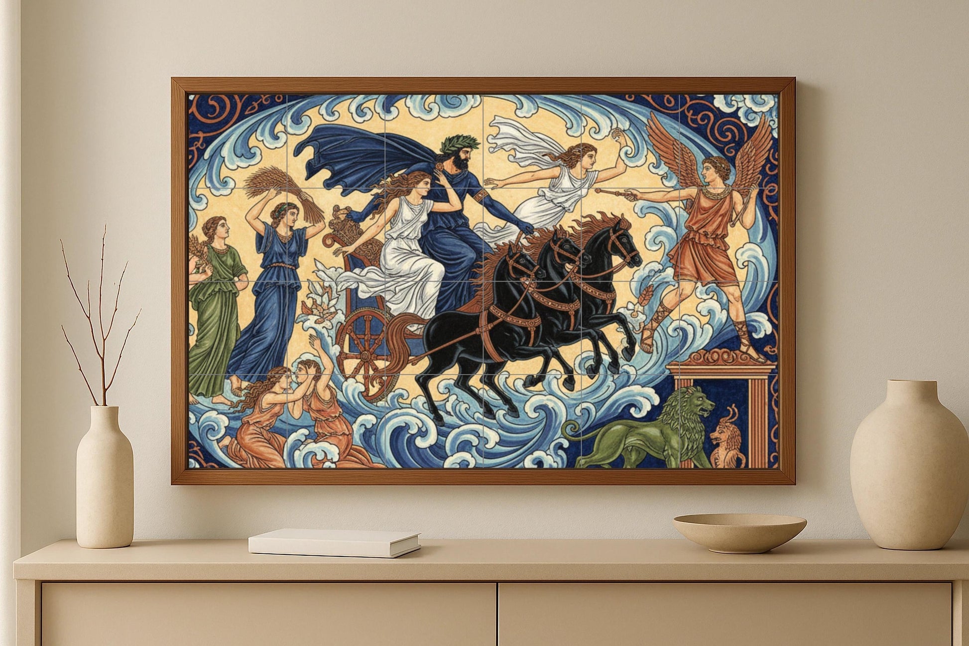 Carro de Poséidon — Fresque Murale en Carreaux de Céramique · Légendes et Épopées