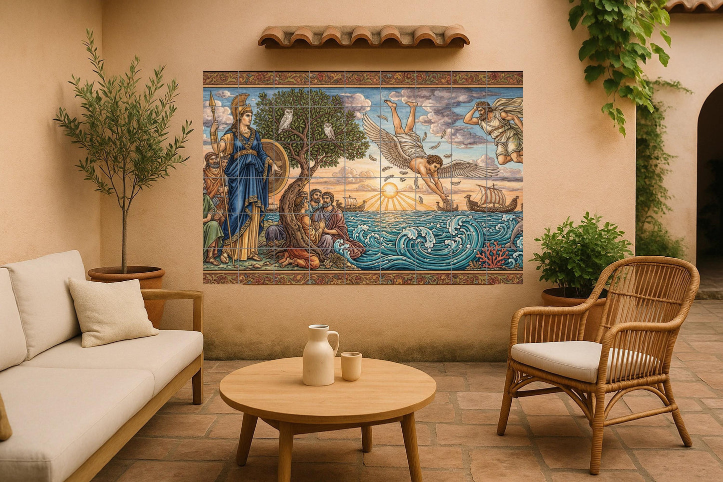 Fresque en Carrelage Vol de Ícaro — Légendes et Épopées