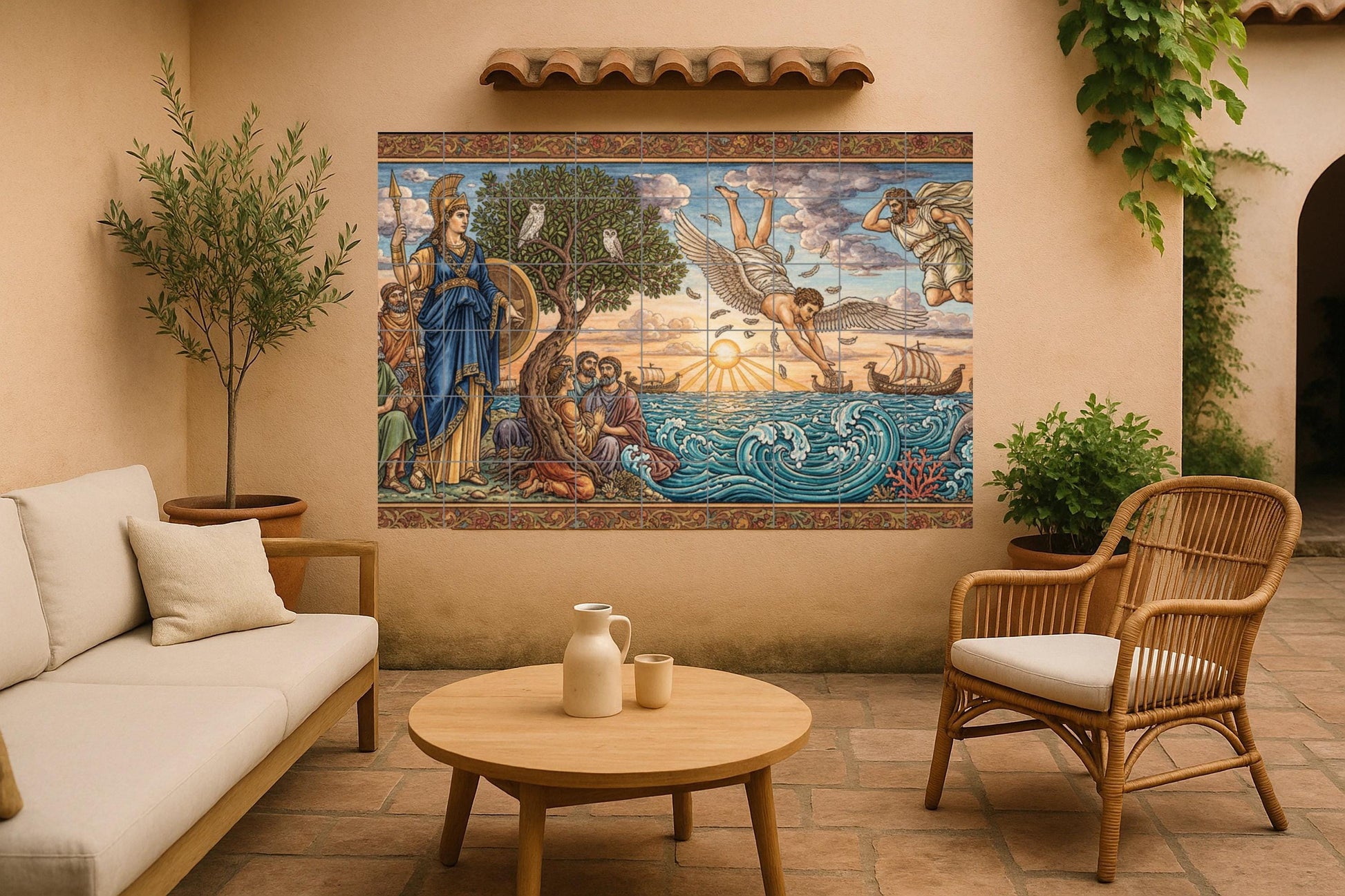 Fresque en Carrelage Vol de Ícaro — Légendes et Épopées