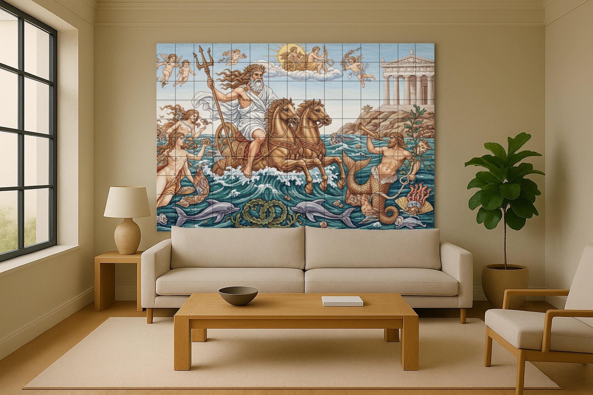 Fresque en Carrelage Triunfo de Poséidon — Scène Mythologique
