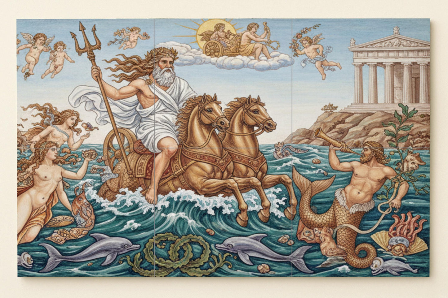 Fresque en Carrelage Triunfo de Poséidon — Scène Mythologique