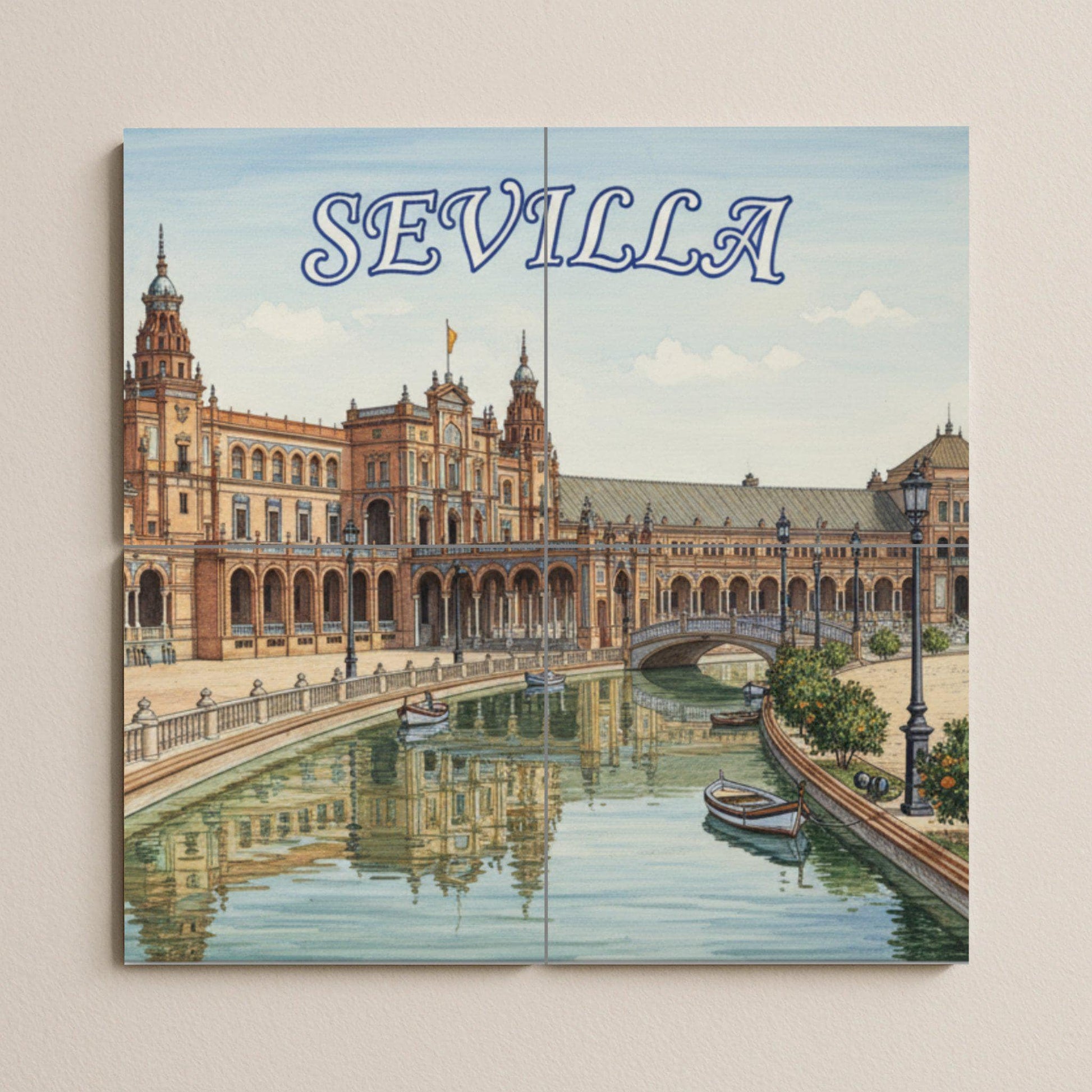 Mural de pared de cerámica de la Plaza de España de Sevilla