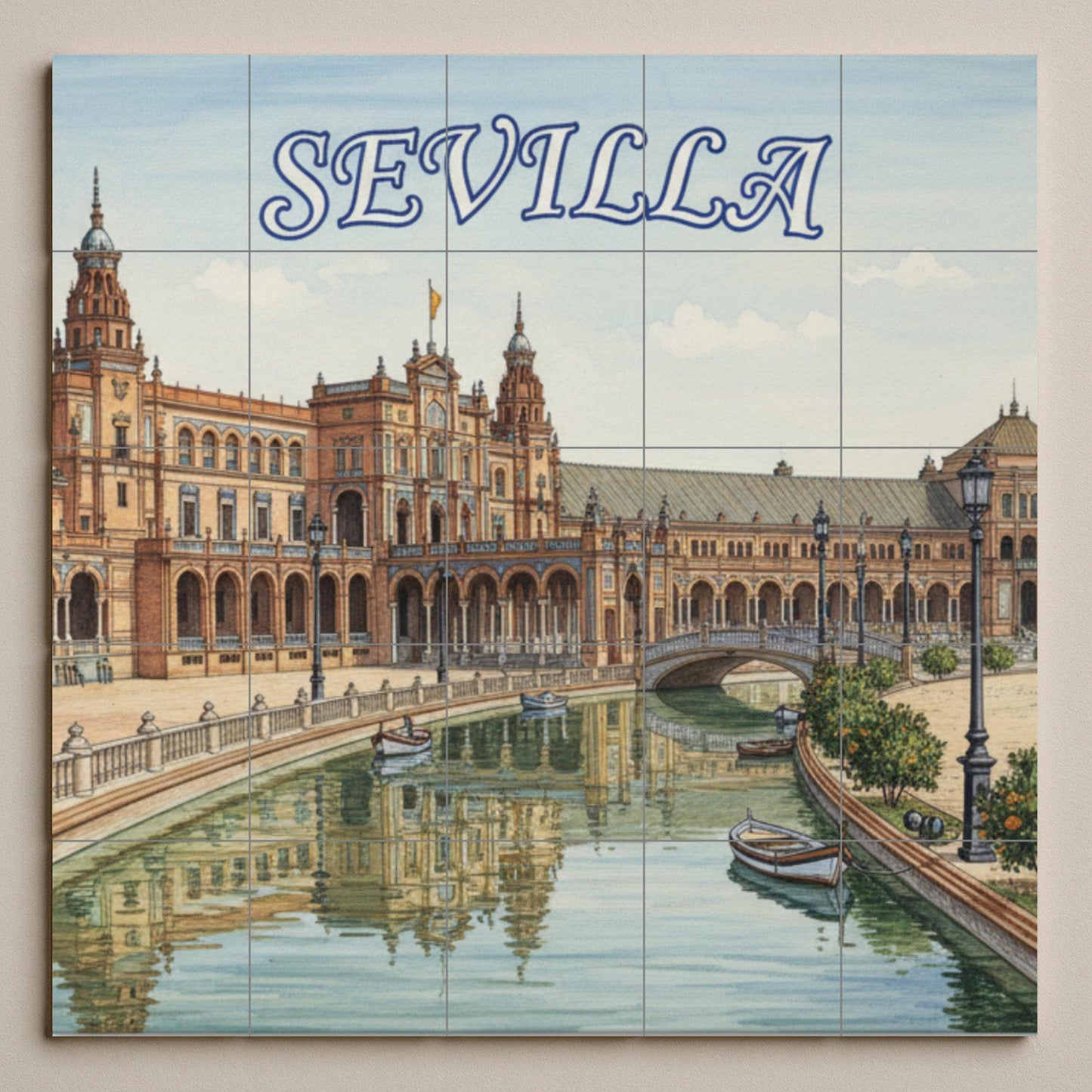 Mural de pared de cerámica de la Plaza de España de Sevilla